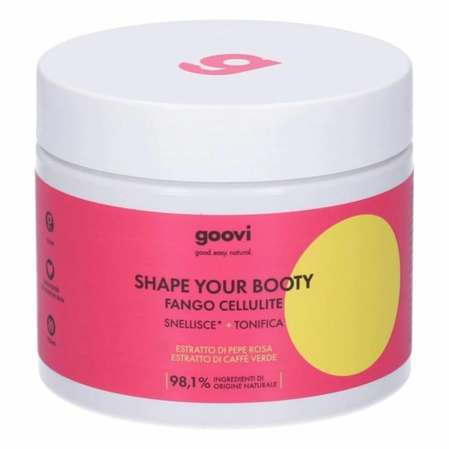 Goovi, Shape Your Booty, Fango Snellente e Tonificante con Estratto di Pepe Rosa, Senza Effetto Termico, Stimola la Microcircolazione Cutanea e Rimodella la Silhouette, 500ml