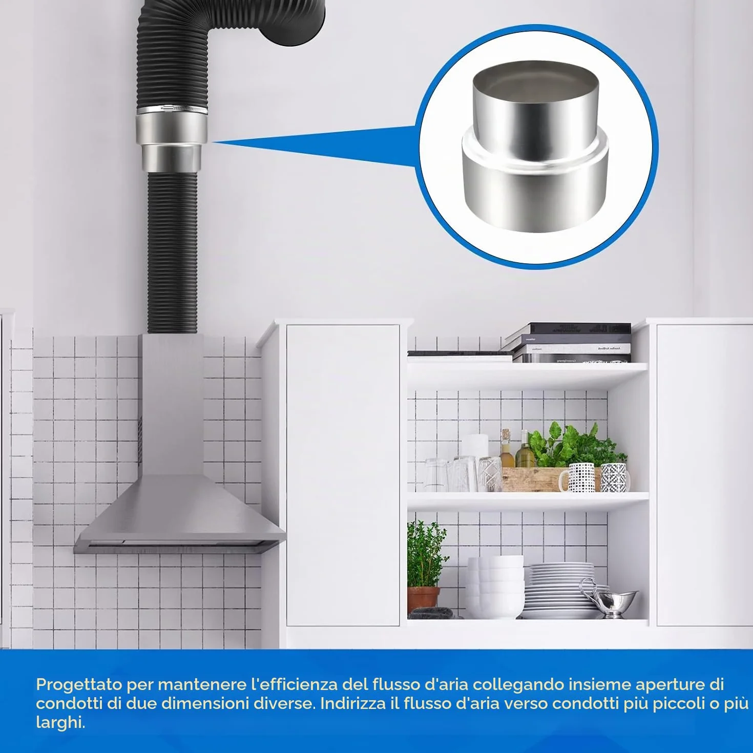 Riduzione canna fumaria 120 mm a 100 mm Tubo Stufa Riduttore Acciaio Inox Soffiato Scarico con 2 fascette
