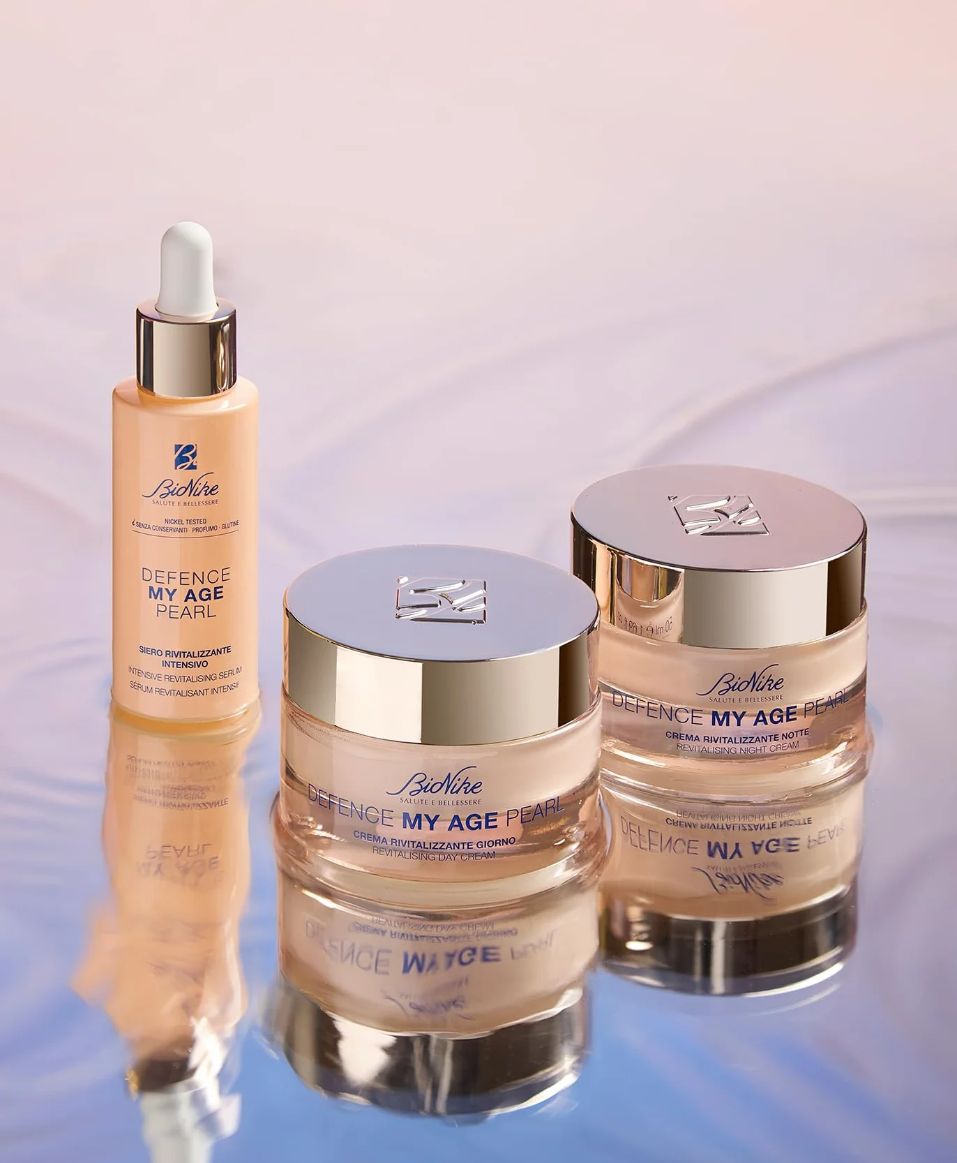 Bionike Defence My Age Pearl - Crema Viso Antiage con Acido Ialuronico, Contrasta le Prime Rughe e Segni dell'Età, Illumina e Idrata la Pelle, Leviga e Rivitalizza il Viso, 50 ml