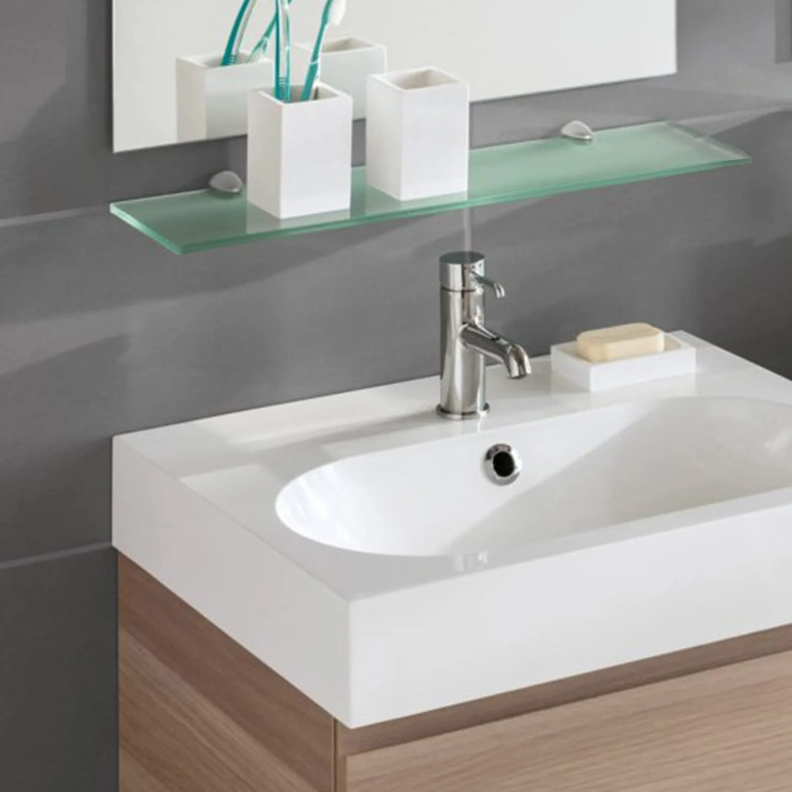 Randaco Mensola in vetro trasparente 8mm ESG vetro di sicurezza con supporto a parete per bagno