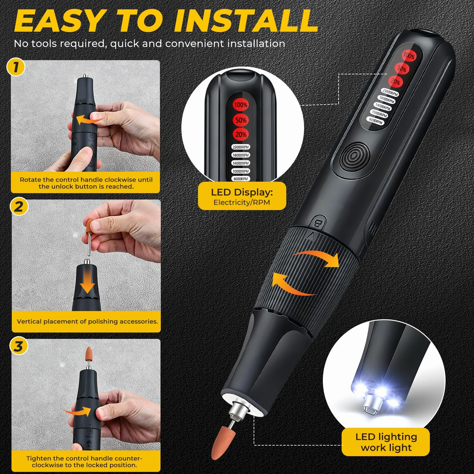 Strumento multifunzione 8V 61 accessori Utensile Rotante 5 marce 23000 giri/min MAX Mini Trapano a Batteria LED