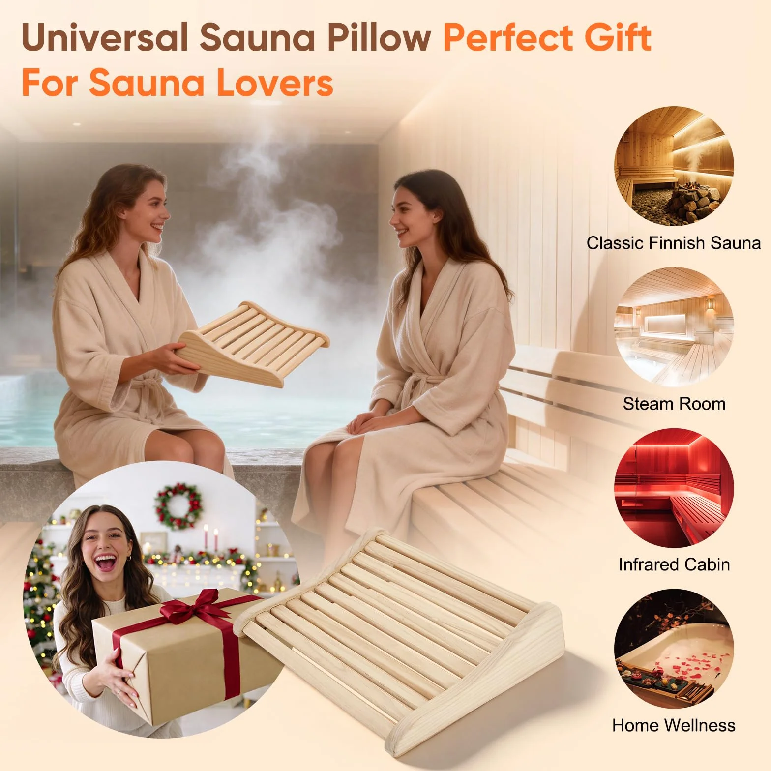 Poggiatesta Sauna in Legno 2 Pezzi, Cuscino Testa Cedro Naturale 37x33x10cm