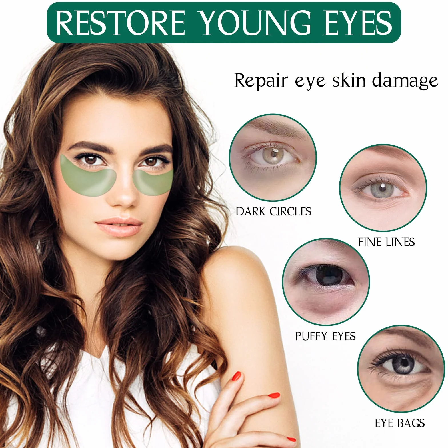 60 Pcs Collagene Patch Occhi, Aloe Vera Maschera Occhi, Anti Rughe, Rimuovi Borse e Puffiness, Idrata Anti-Età (Aloe)