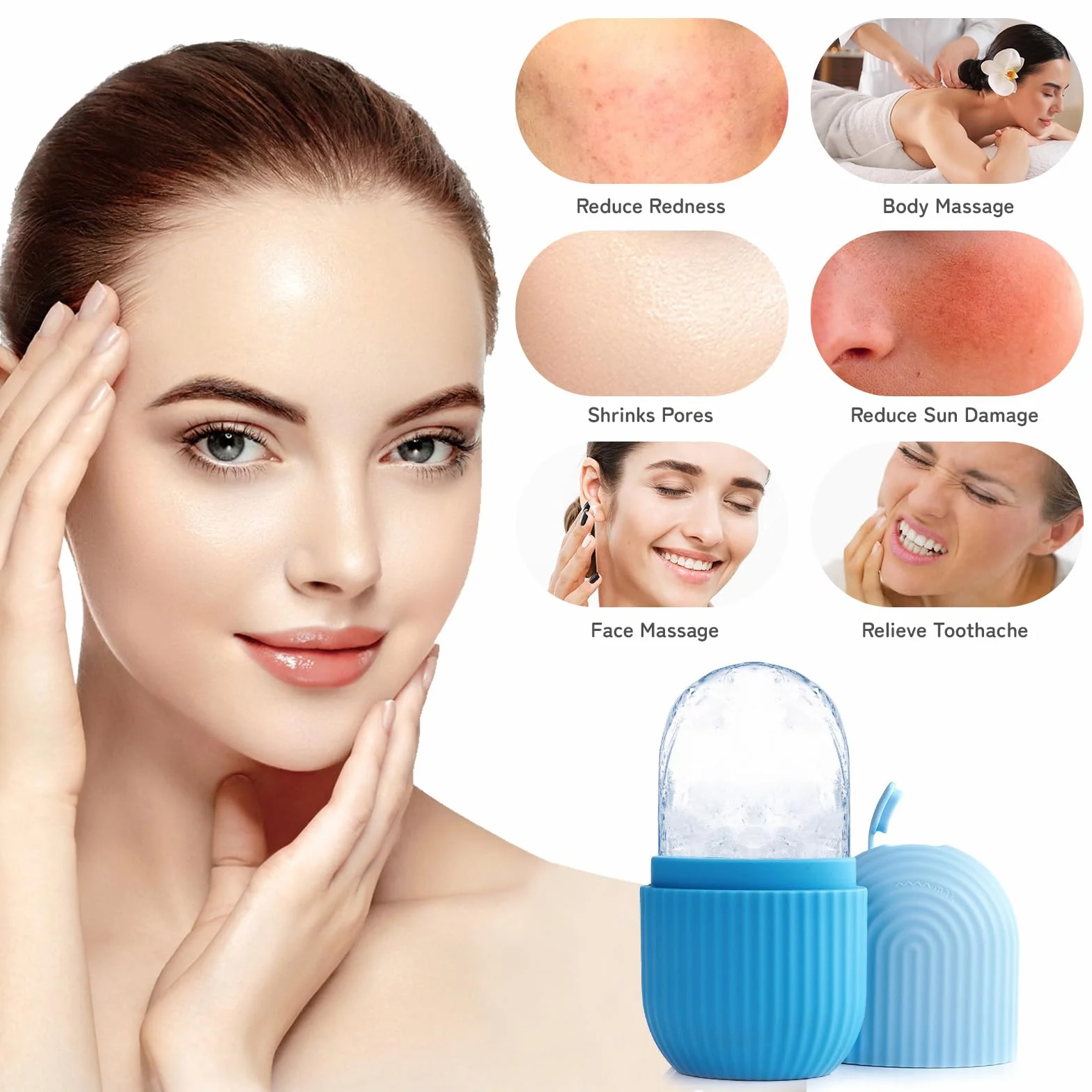AiQInu Rullo di Ghiaccio Facciale,Ice Roller,riutilizzabile Eye Ice Massage Bellezza del viso Cura della pelle Impacco di ghiaccio Restringe i pori,antirughe,riduce il gonfiore,migliora l'elasticità