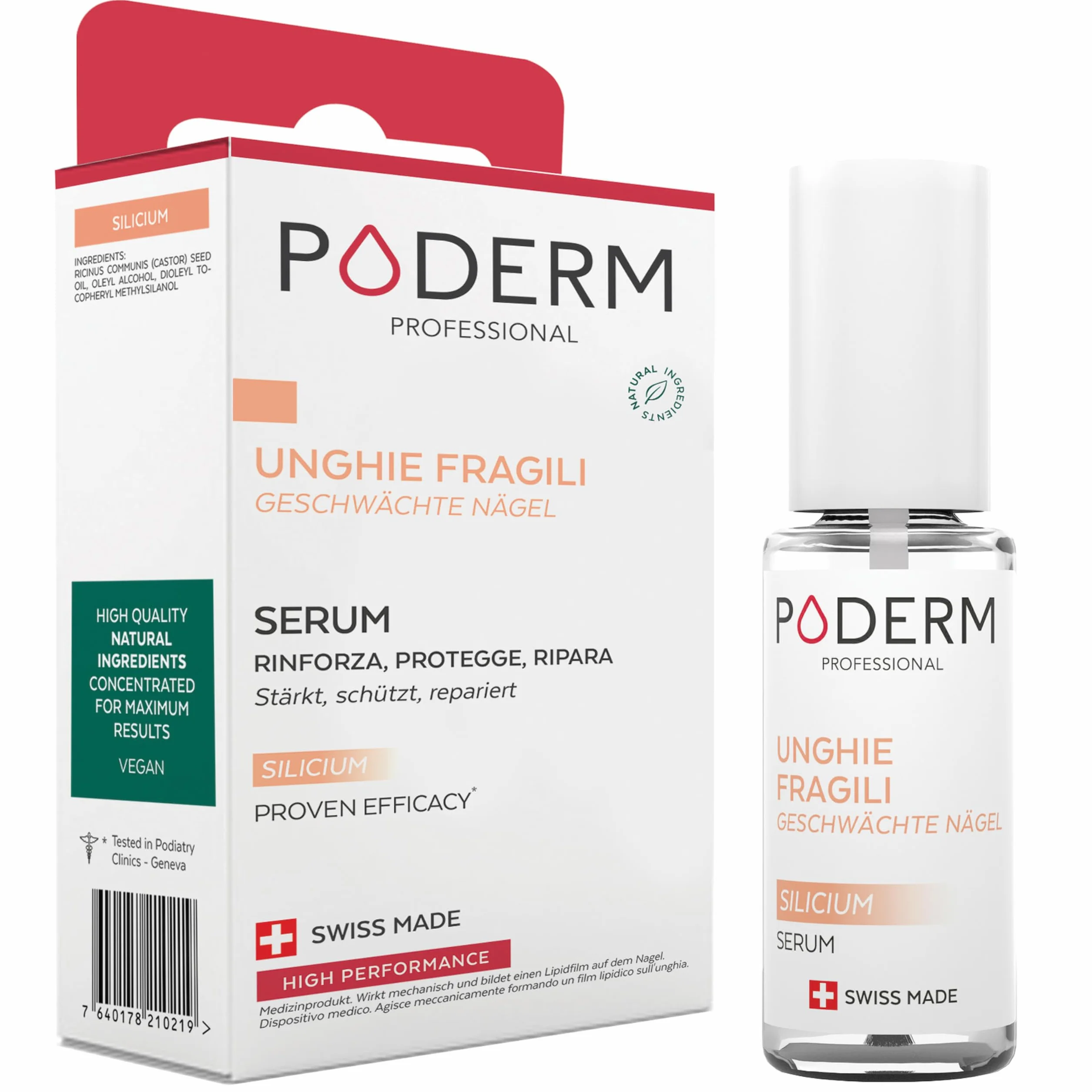 PODERM - UNGHIE INDEBOLITE DALLA CHEMIOTERAPIA – Siero Silicio Lenitivo, Fortificante e Riparatore - Indurente e Protettore - Cura professionale – Prodotto in Svizzera