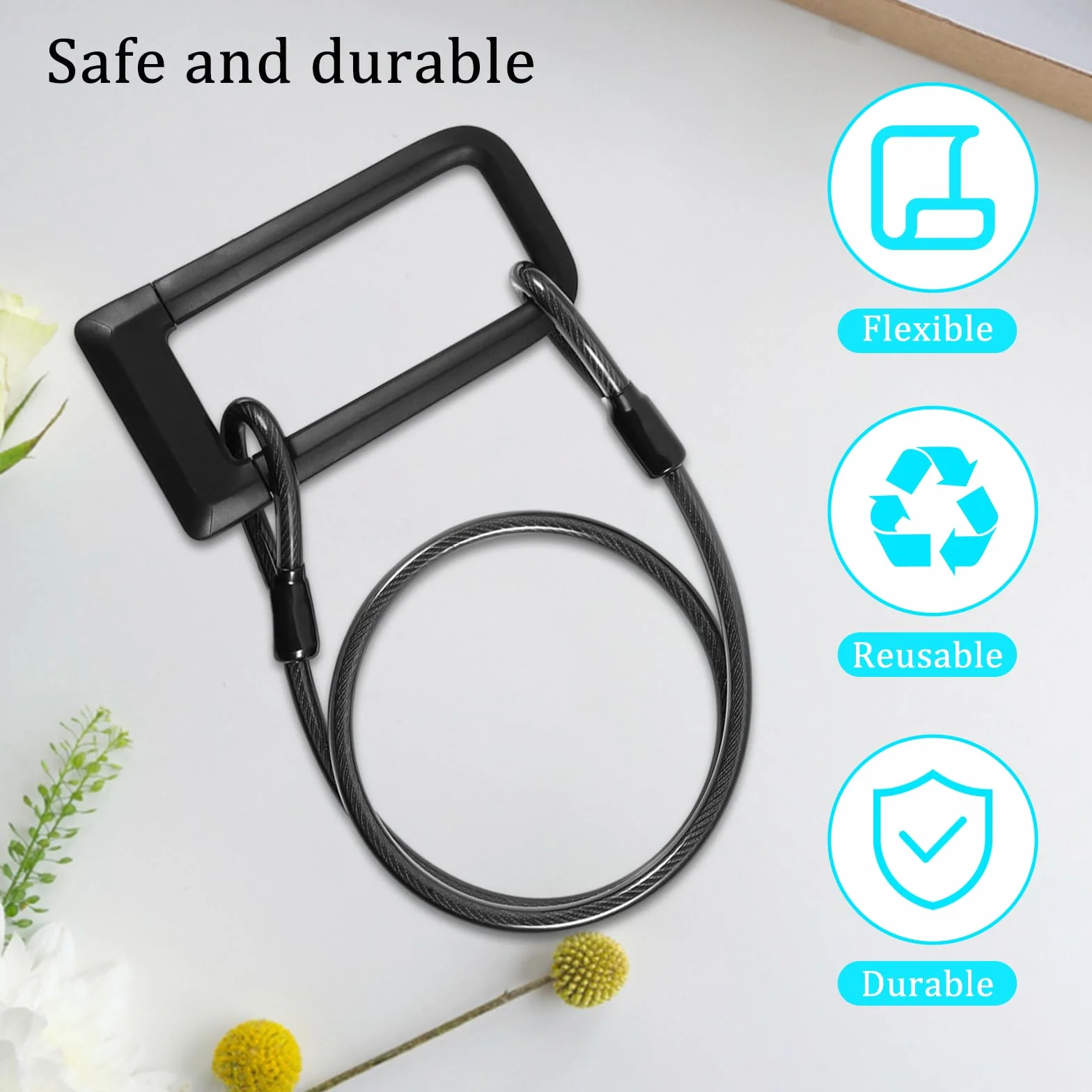 Cavi di sicurezza in acciaio inox con occhielli 1 m nero/argento