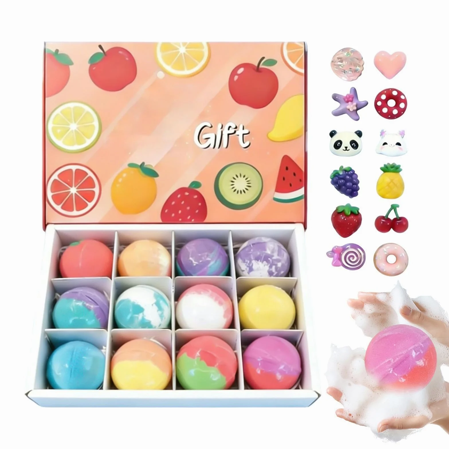 Bombe Da Bagno Effervescenti Per Bambini Confezione da 12 Pezzi Detergente | Design Fruttato SPA Bombe Profumate per la Cura di Sé, SPA, Casa, Viaggi, Bagno, Hotel