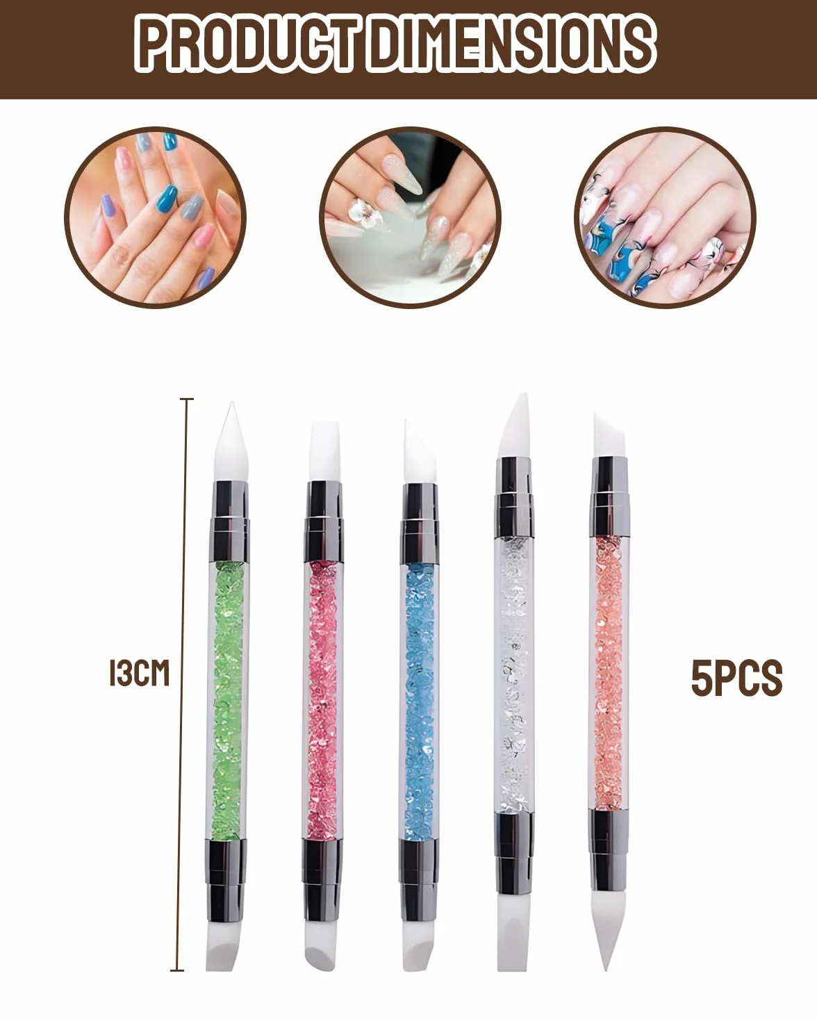 5 Pezzi Pennelli in Silicone per Unghie, Silicone Nail Art Sculpture Pen, Pennelli in Nail Gel Scultura Penna Matita Strumento Per Unghie Art Design Decorazione Kit