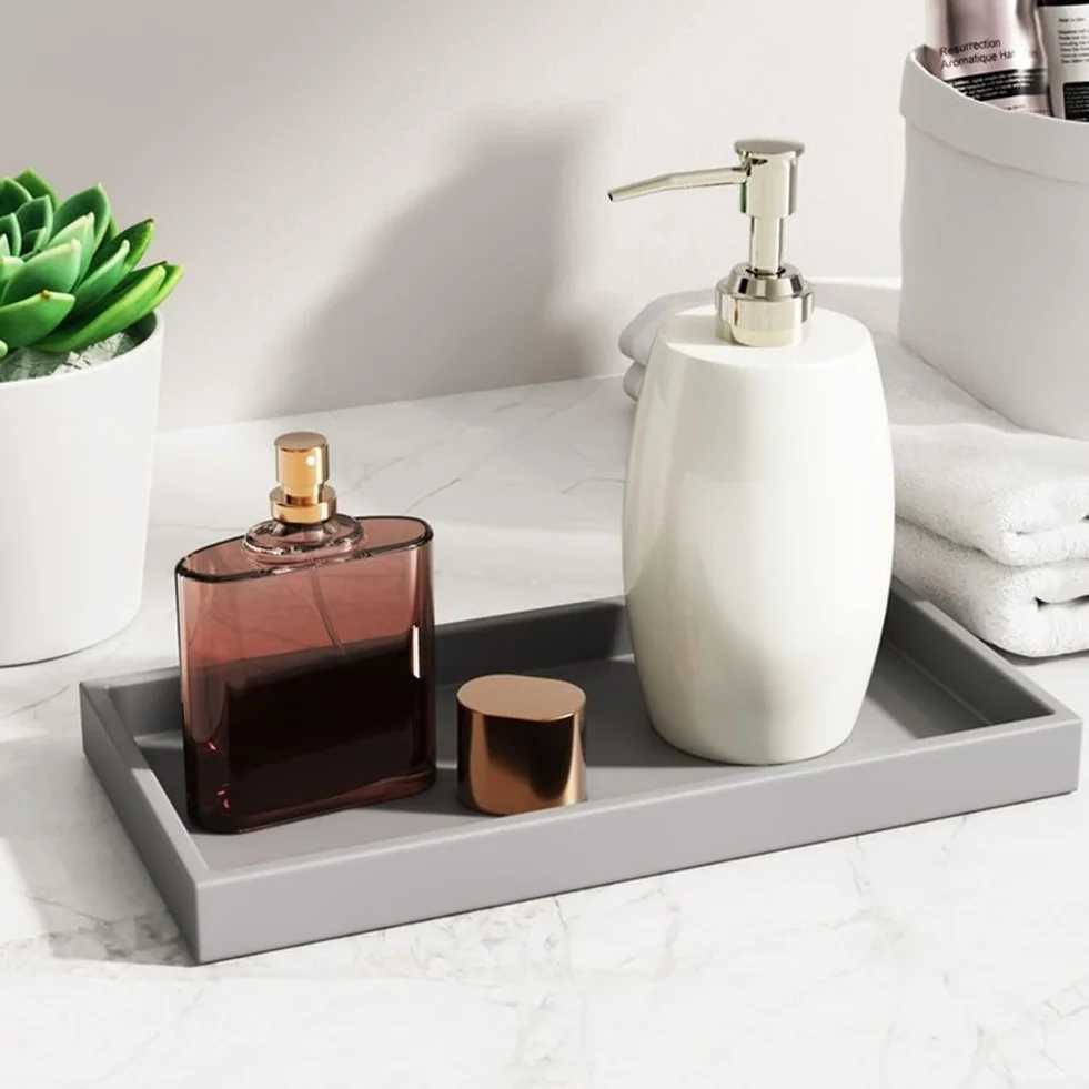 Vassoio da Bagno Rettangolare in Silicone Nero 30 x 12,5 cm Portaoggetti per Sapone Gioielli Profumi