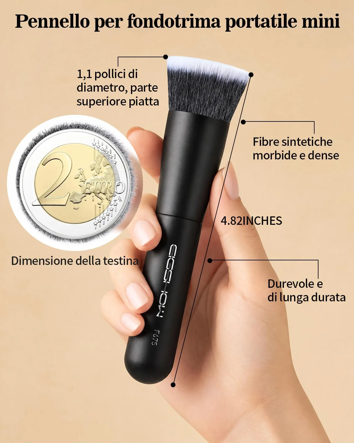 EIGSHOW Pennello da fondotinta da viaggio, pennello Kabuki premium formato tasca per fondotinta liquido, crema e polvere e correttore, con setole vegane ultra morbide e dense (Nero opaco)
