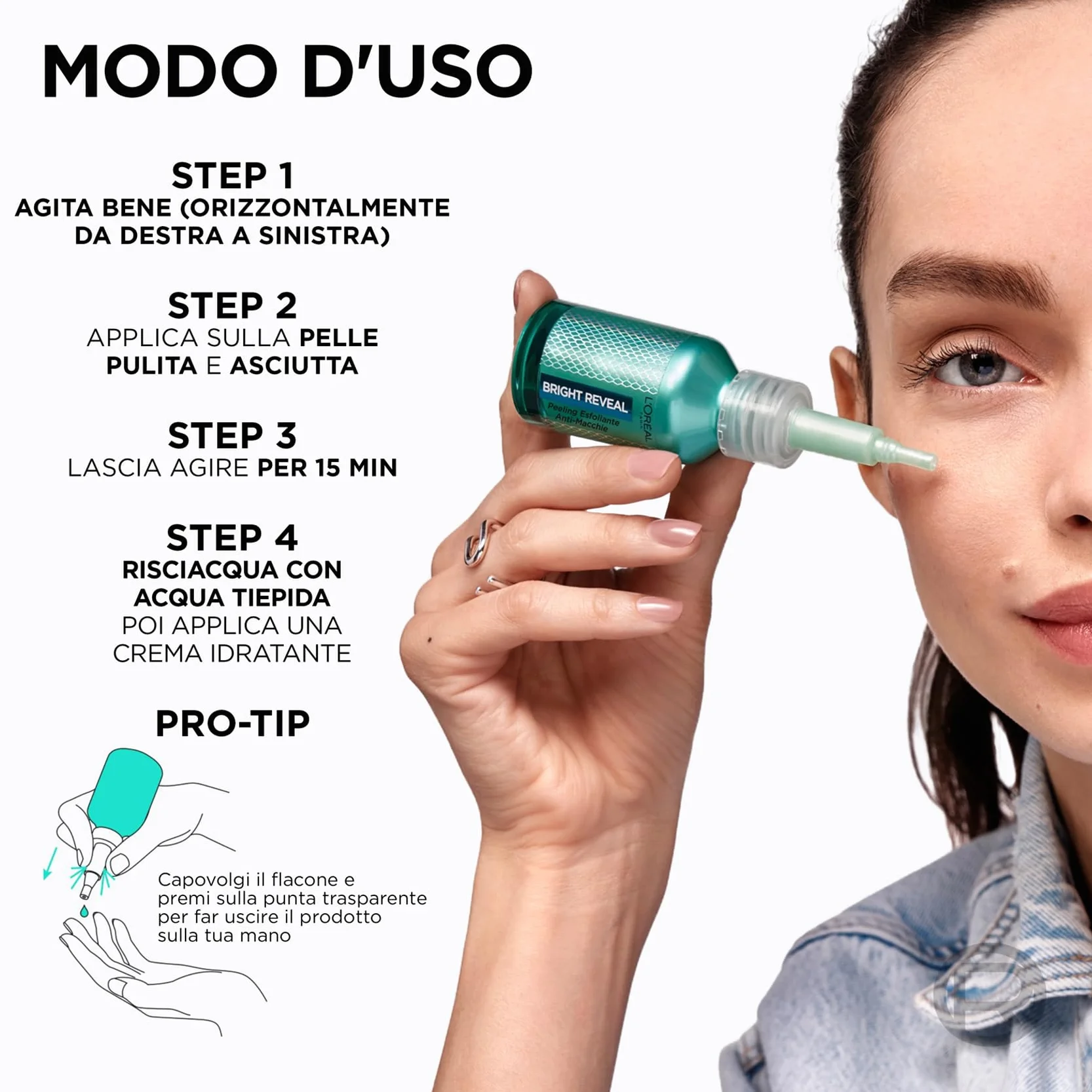 L’Oréal Paris Peeling Esfoliante, Per Tutti i Tipi di Pelle, Incarnato Levigato e Uniforme, Con Niacinamine e 25% AHA + BHA + PHA, Bright Reveal, 25 ml