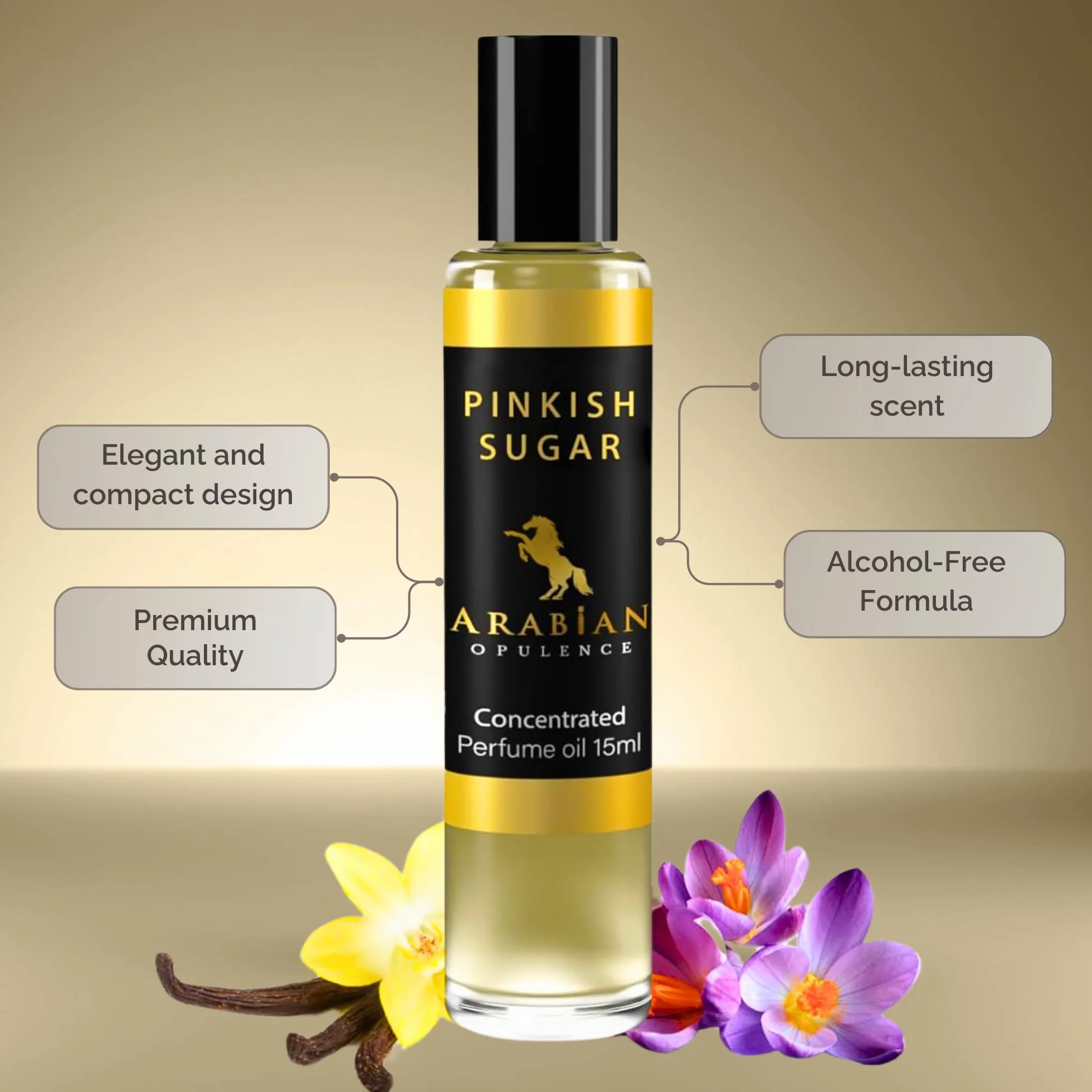 Arabian Opulence FR232 PINKISH SUGAR Roll-on Olio profumato | Profumo concentrato per il corpo | Profumo a base di olio di lunga durata per donne | Dimensioni da viaggio Flacone di olio profumato