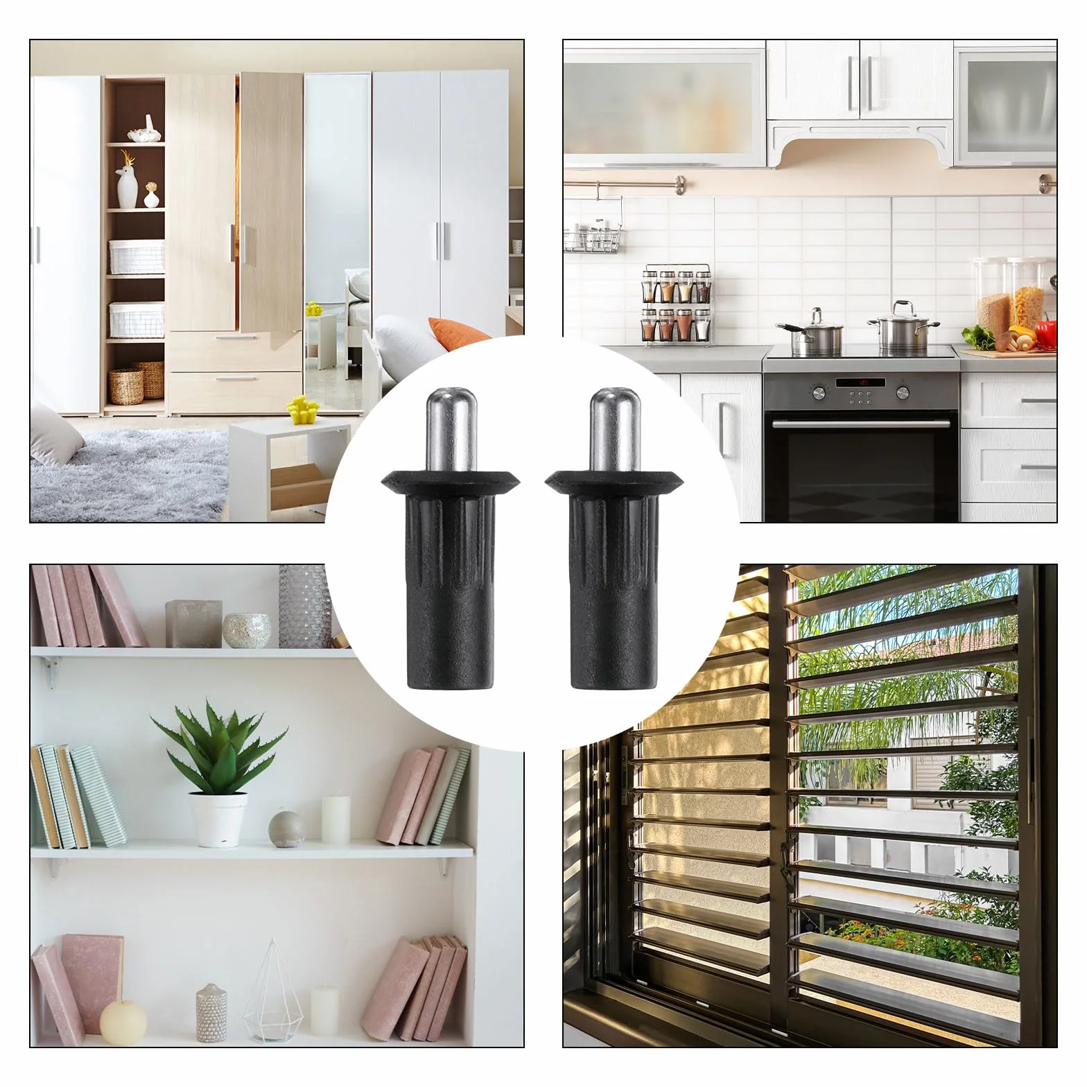 QUARKZMAN 6,8mm Armadio Porta Riparazione Perni 24pz Plastica Smorzatore Sostituzione Molla Ferro Asse Caricato Mobili Pannello Connettore Persiana Cucina Nero