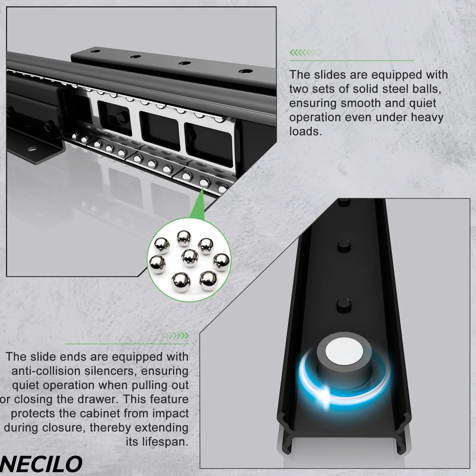 NECILO guide per cassetti per carichi pesanti 400mm portata 120 kg estrazione totale cuscinetti a sfera 1 coppia