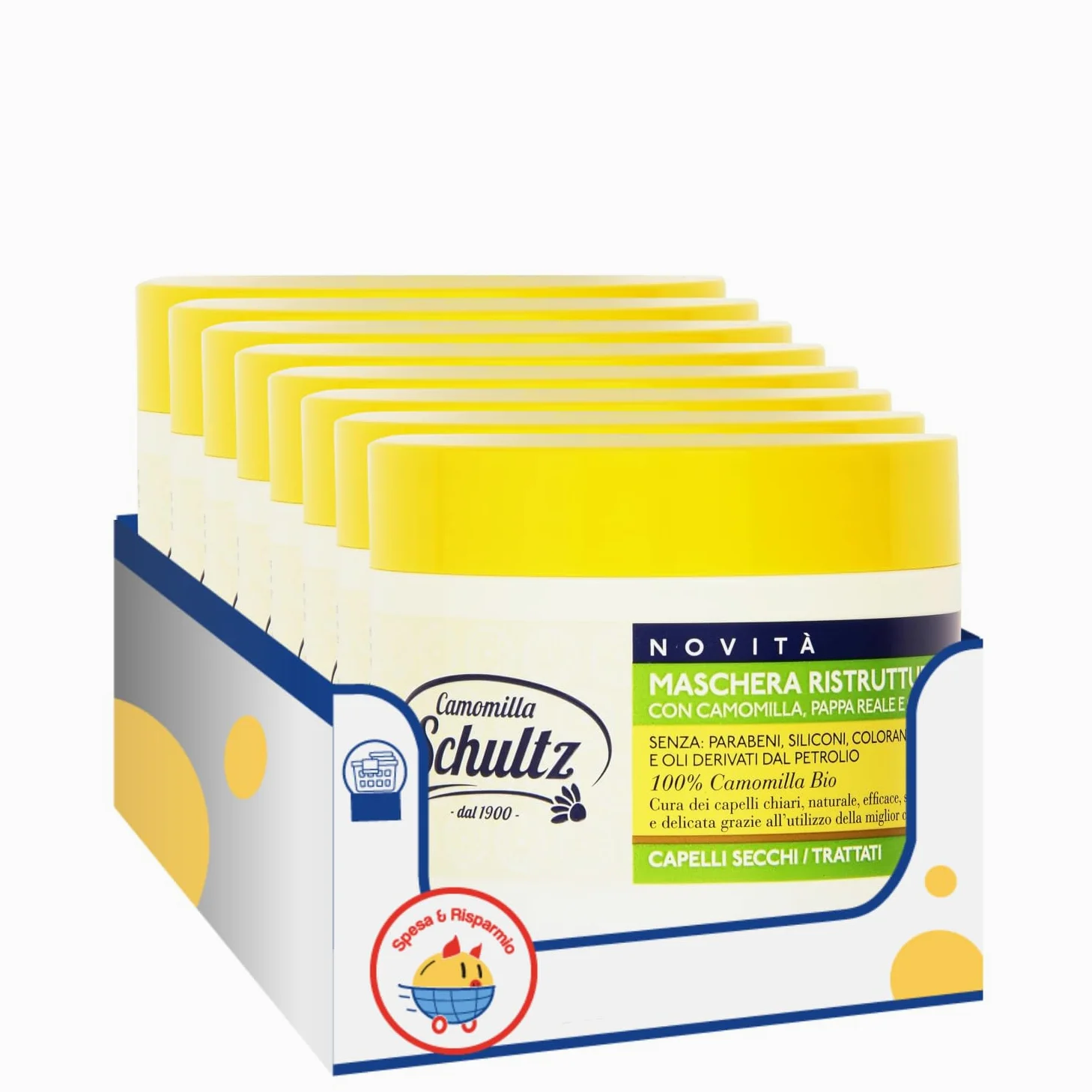 Maschera Ristrutturante Capelli con Camomilla, Pappa Reale e Germe di Grano – 300 ml kit con Spugna Brandizzata SPESA & RISPARMIO Inclusa – Variazioni 4/6/8/10 Pezzi (8)