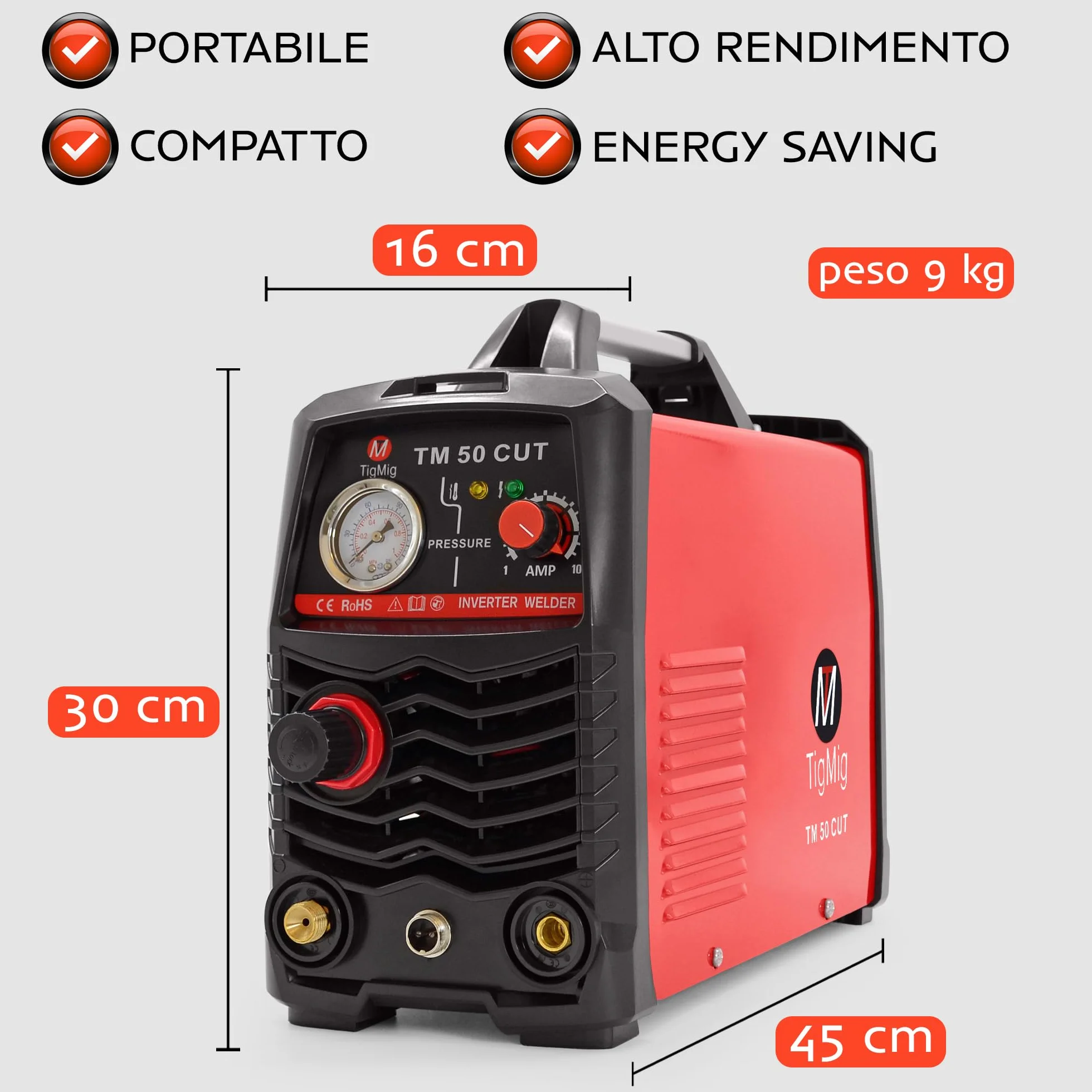 Taglierina al Plasma CUT 40A IGBT TM50CUT, Taglio Netto 10 mm, Torcia e Kit Inclusi