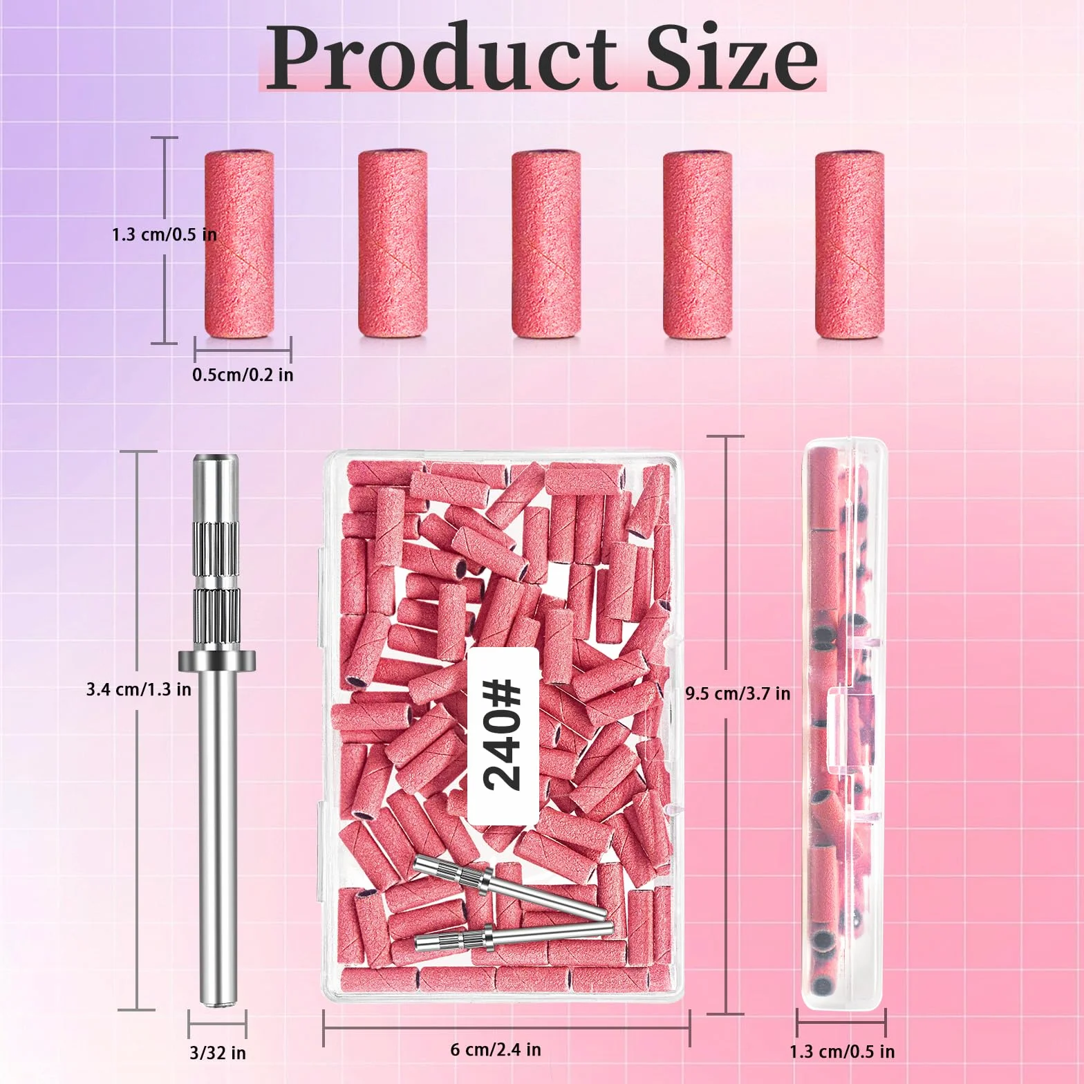 Pezzi 100 Piccole Bande Abrasive per Unghie Grana 240 - Estremamente Fine Con Punta Mandrino 3,1mm per Manicure e Pedicure