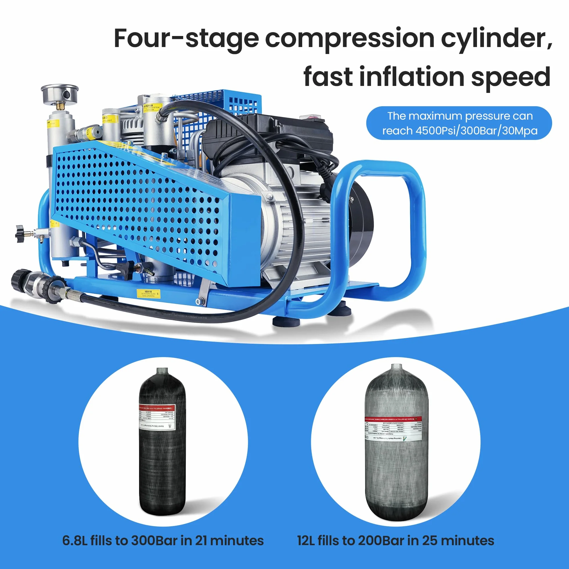 TUXING Compressore d'aria PCP 4500 PSI 300 Bar Alta Pressione per Bombole Immersione Fucile Pistola Paintball