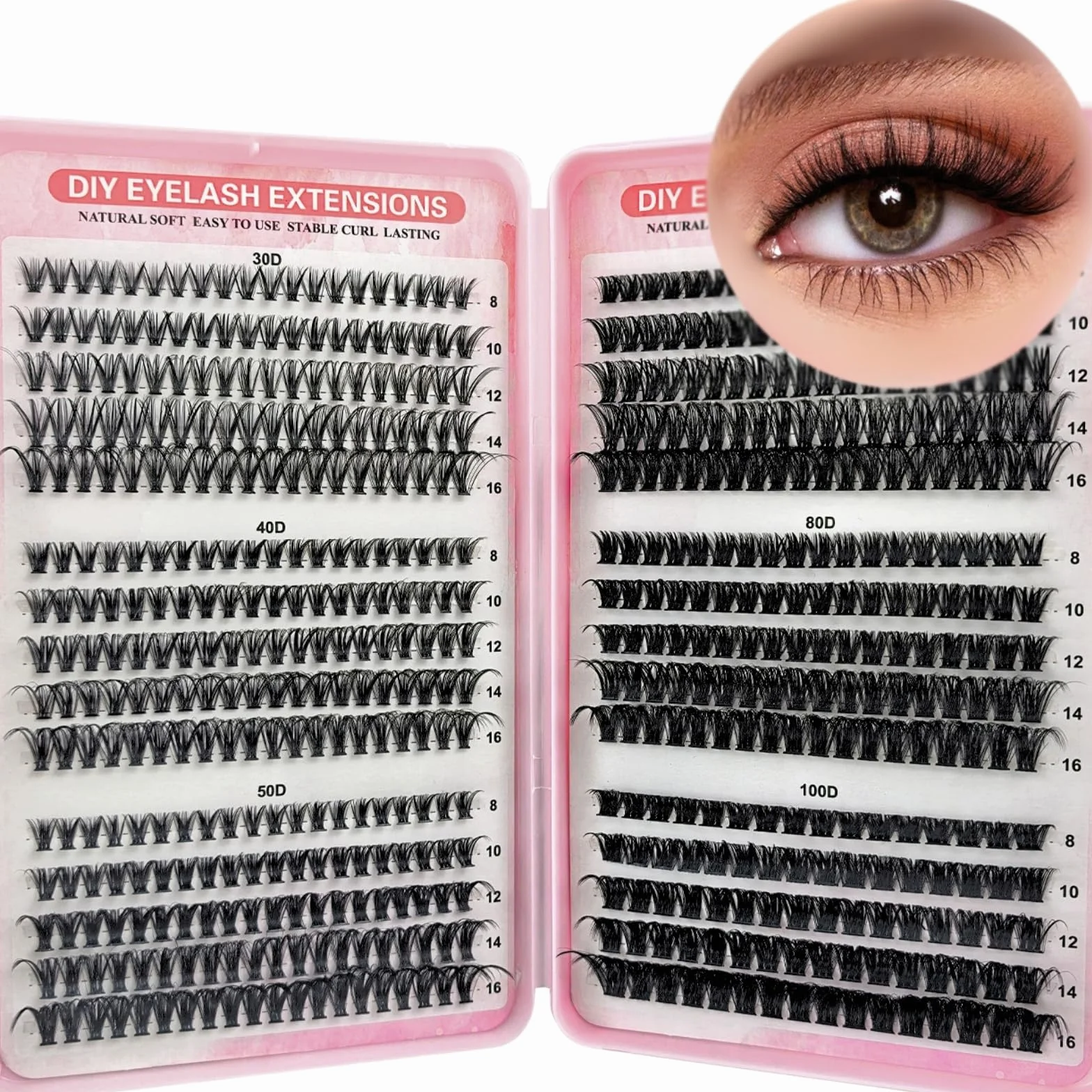 KEYRI 580 Pezzi Ciglia Finte Extension Ciglia 30-40-50-60-80-100D Curl Ciglia-Finte Ciuffetti per Estendere le Ciglias a Casa Eyelashes Naturali per Ragazze e Donne Principianti (8-16mm Mix)