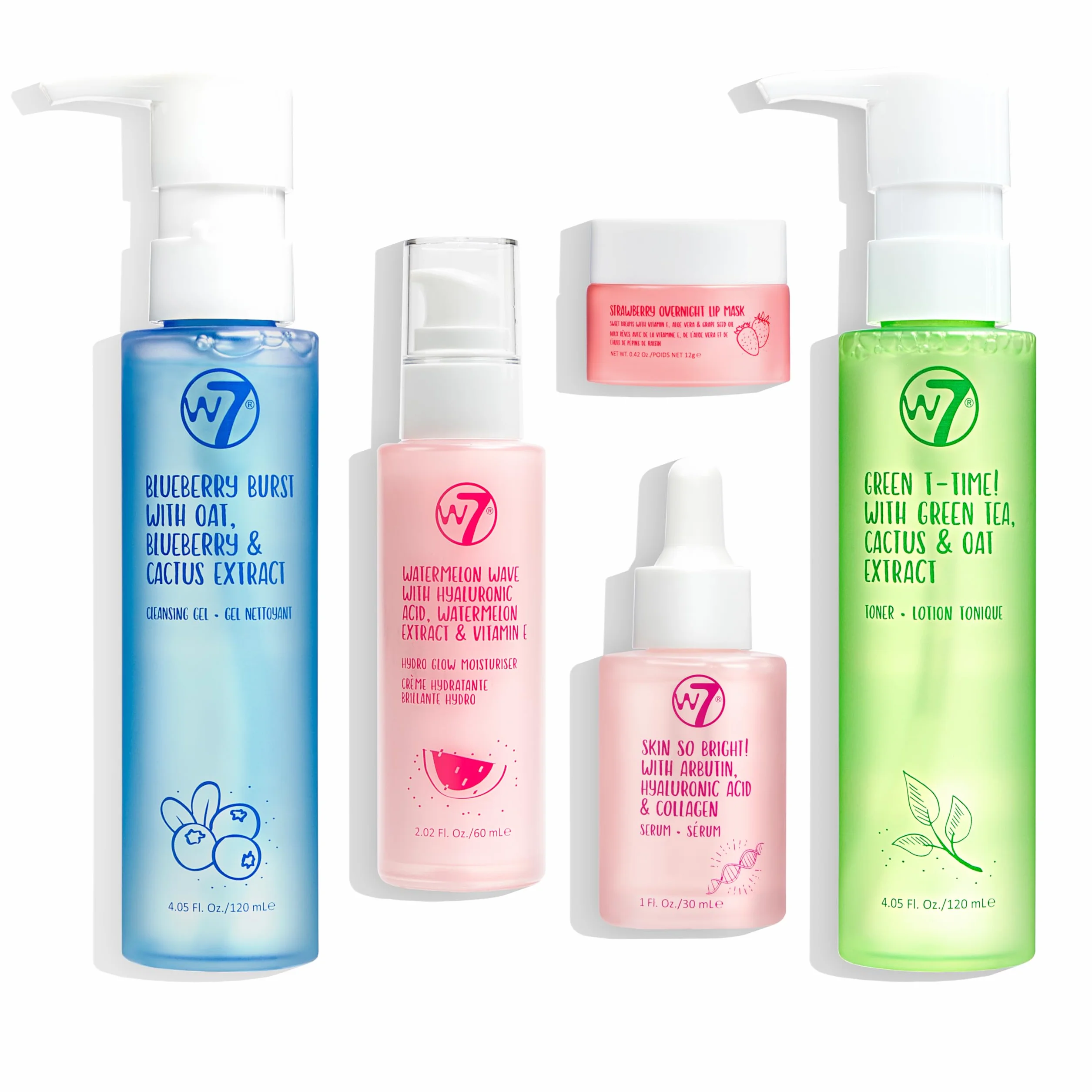 W7 Confezione regalo cosmetici viso fai da te - Crema idratante, siero, tonico, detergente e maschera labbra - Kit skincare fai da te per una pelle bella e naturale.