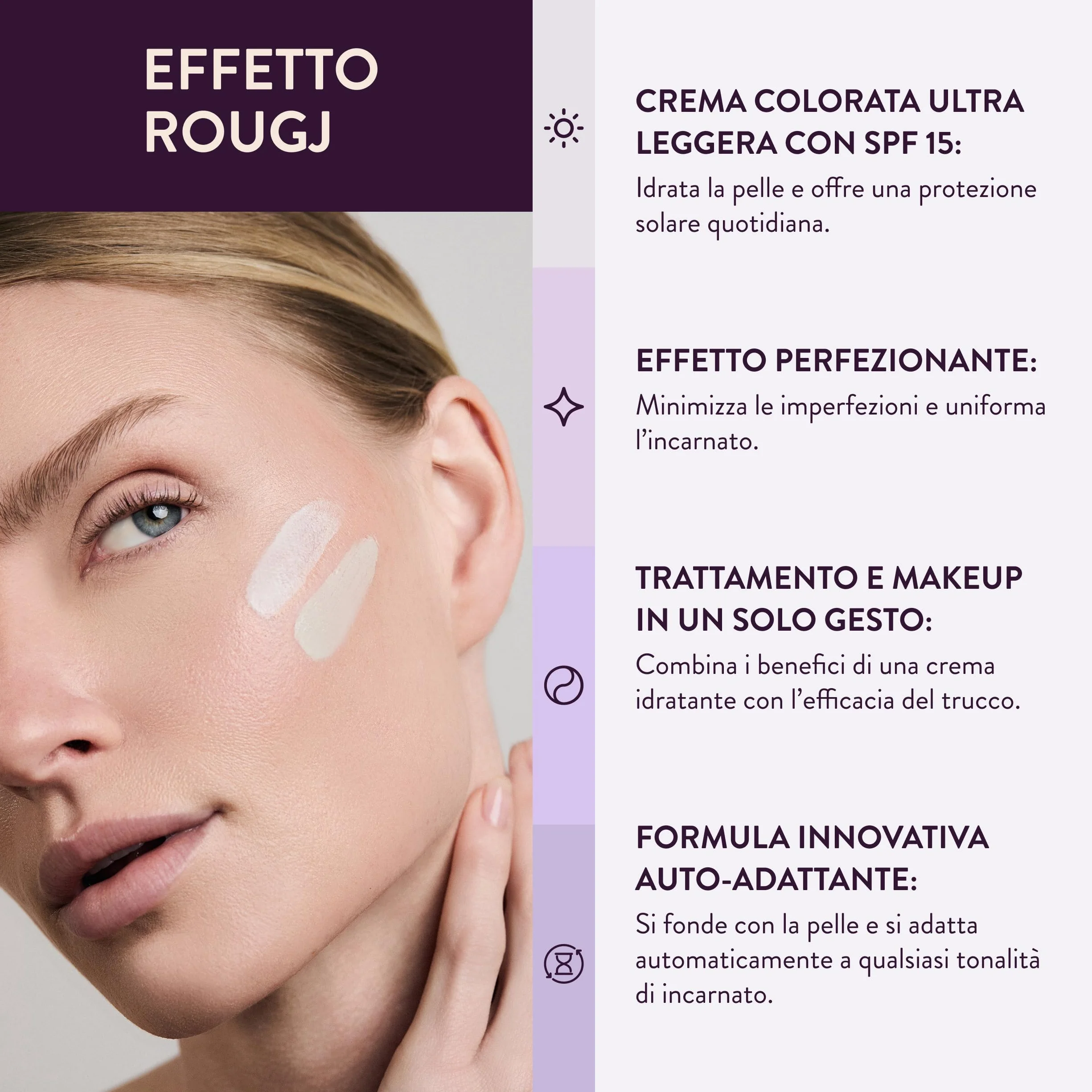 Rougj BB Magic SPF 15 - Crema Colorata Con Acido Ialuronico E Diamond Powder Uniforma Il Tono Idrata Protegge Dai Raggi UV Texture Leggera Auto Adattiva 25 ml - Made In Italy
