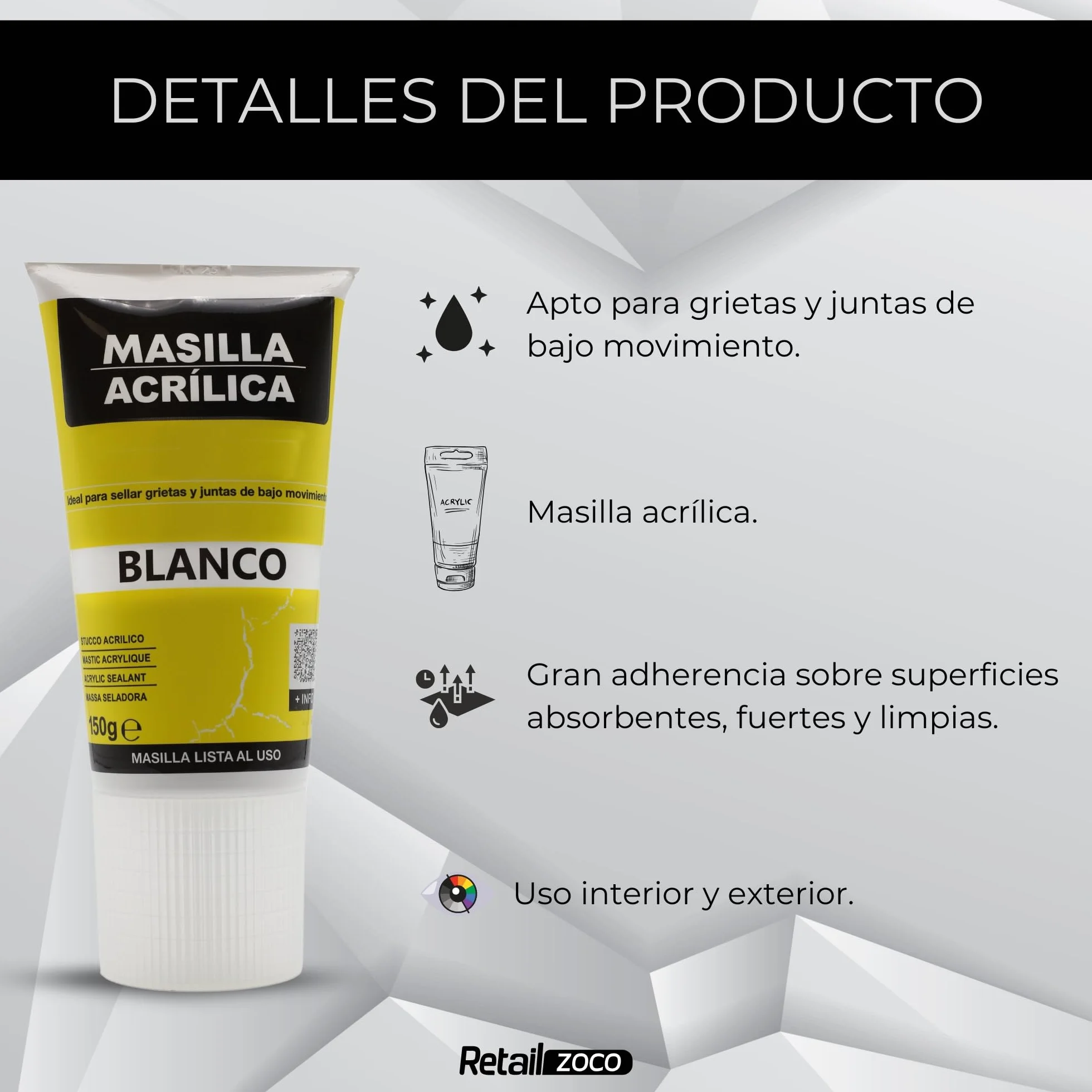 TECHZOCO Stucco acrilico bianco 150 grammi tubo riempitrice fori