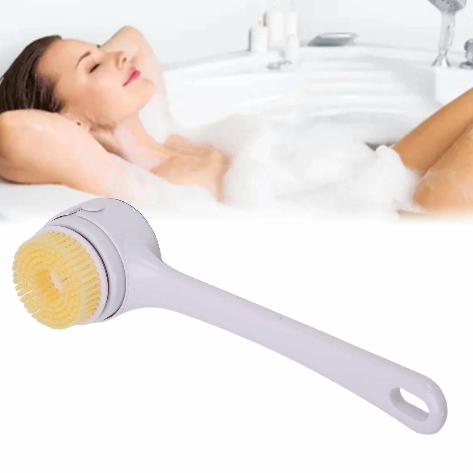 Spazzola Elettrica per il Corpo, 3 Velocità, 3 Testine Spazzola Elettrica per la Schiena Manico Lungo Esfoliante Ricaricabile da Bagno Ricaricabile