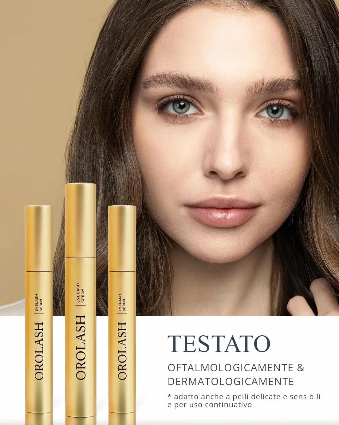 Siero Ciglia Allungante e Volumizzante OROLASH 3ML (3 mesi) | Ideale Per Infoltimento Ciglia e Sopracciglia | 100% EFFICACE