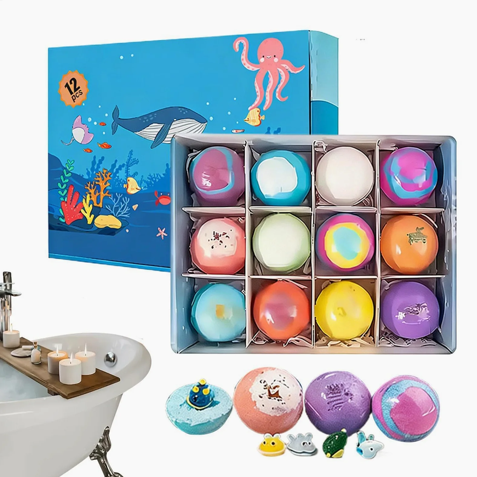 Bombetta da Bagno Effervescente 12 Pezzi Detergente Corpo Rinfrescante | Set Spa con Giocattoli per Viaggio, Hotel, Vasca, Casa, Spa, Bambini e Bambine