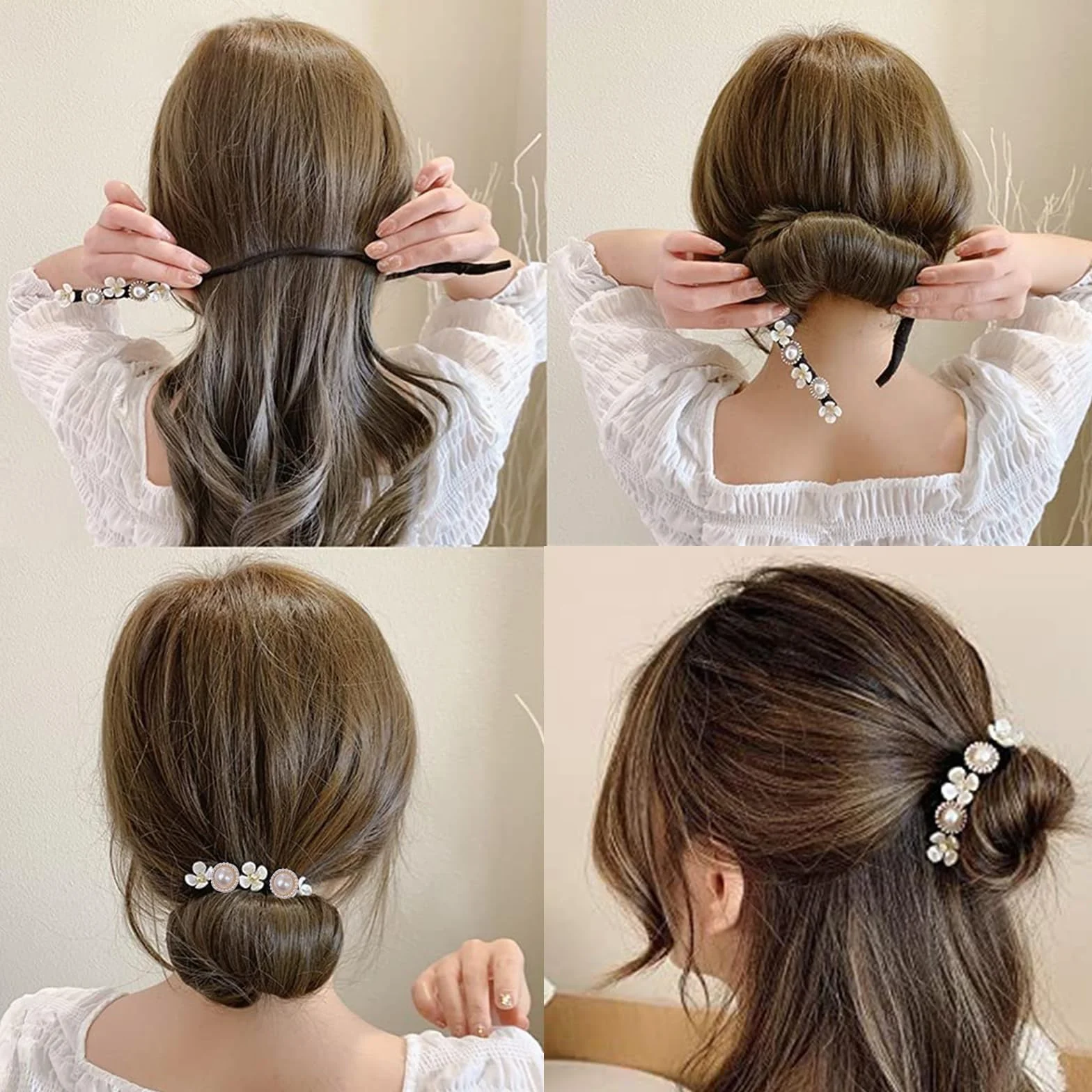 Chignon a Ciambella, 2 Pz Creatore per Pane Ciambella Chignon a Ciambella, French Twist Accessori Capelli Ciambelle Chignon, Fiore Perla Capelli Chignon per Donne Ragazze Donne Bambini Balletto