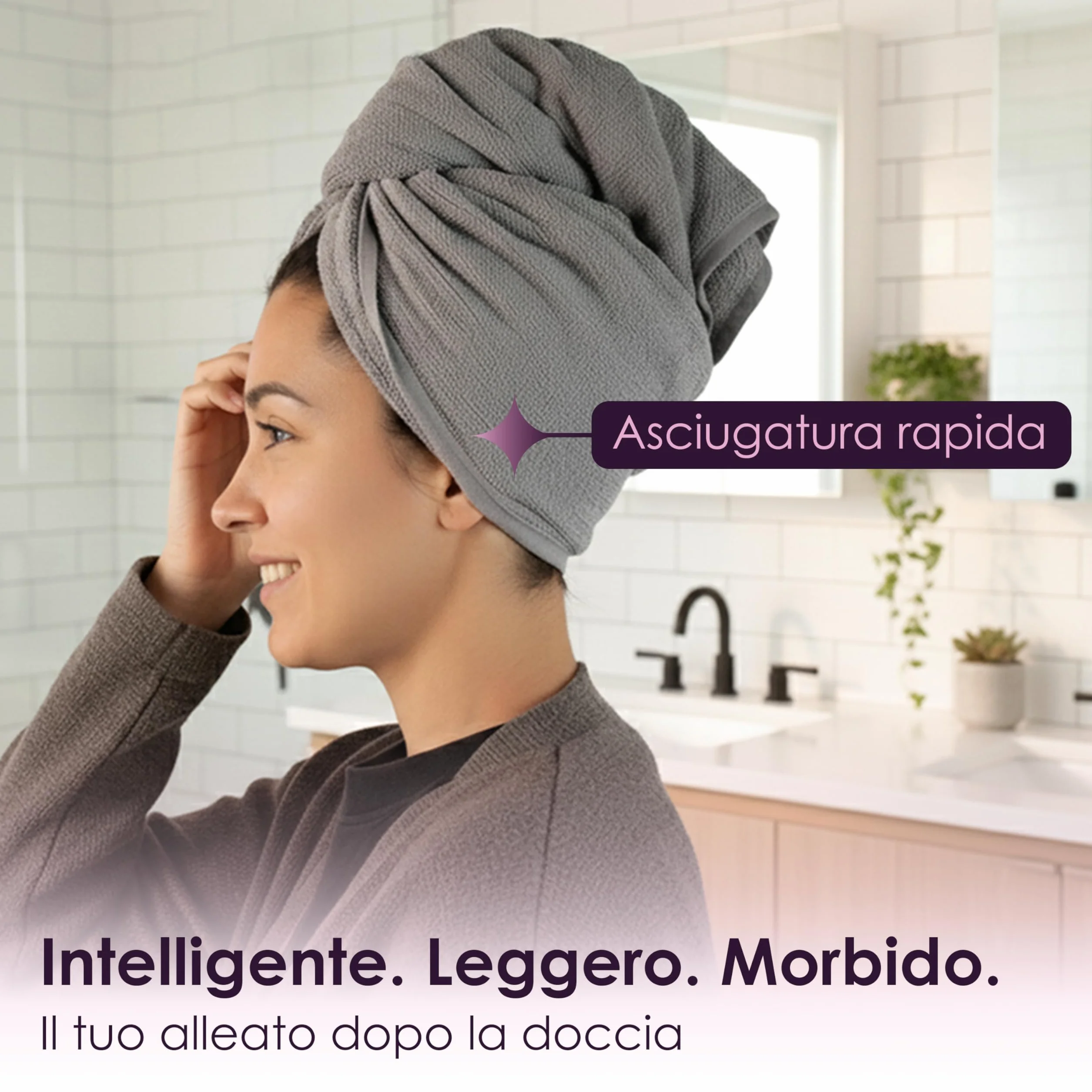 Generico Turbante Asciugacapelli in Microfibra 65x25 Cm Morbido e Assorbente con Bottone Antiscivolo