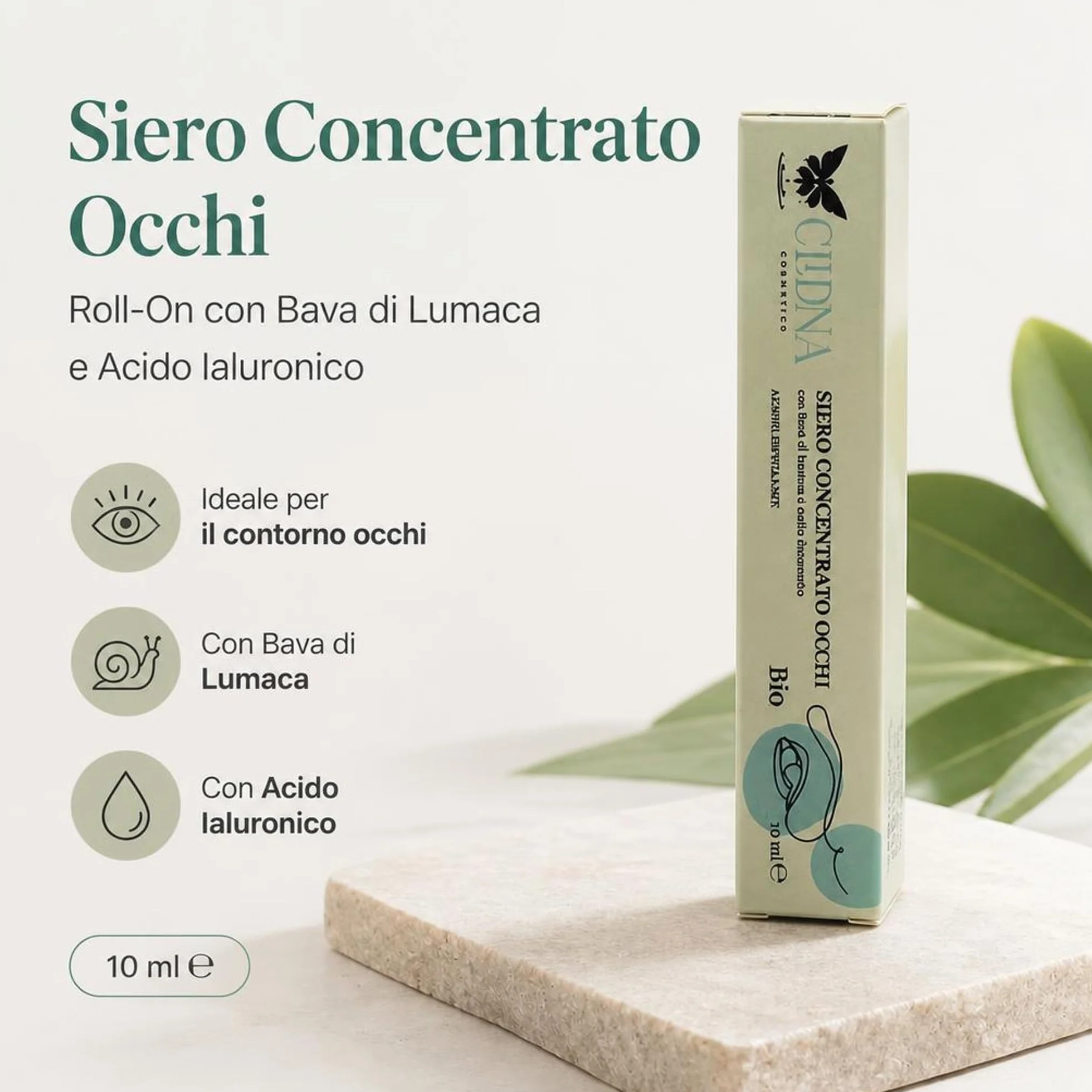 Contorno Occhi Antirughe | Siero Concentrato con Bava di Lumaca e Acido Ialuronico | Roll-On ad Azione Esfoliante, Elasticizzante e Anti-Borse | Formula Bio Naturale | 10ml Made in italy