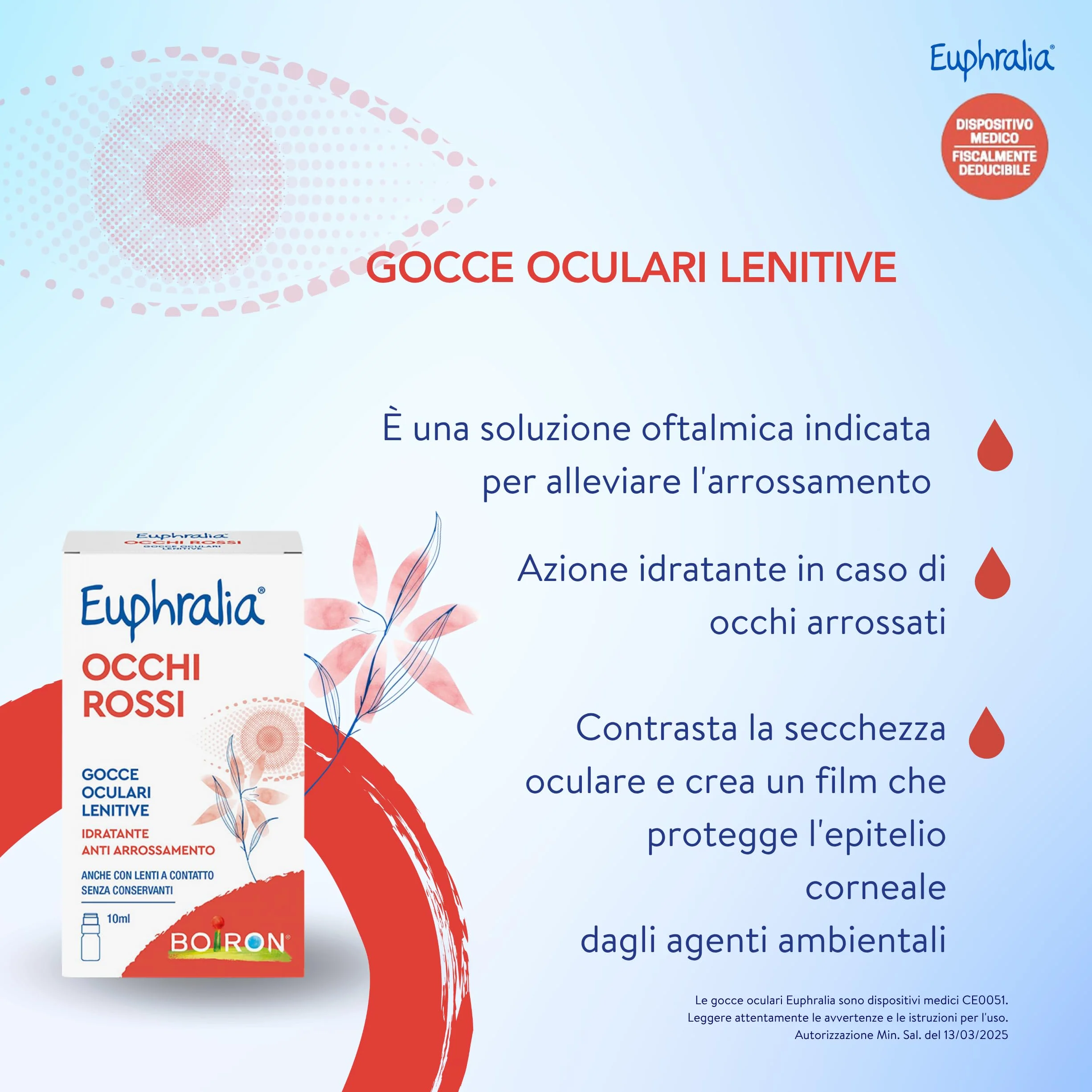Euphralia Occhi Rossi - Gocce Oculari Lenitive, Rimedio in caso di Discomfort Oculare e Arrossamento, Idratante, con Acido Ialuronico, Acqua Distillata di Camomilla - Flacone da 10 ml + Panno Occhiali
