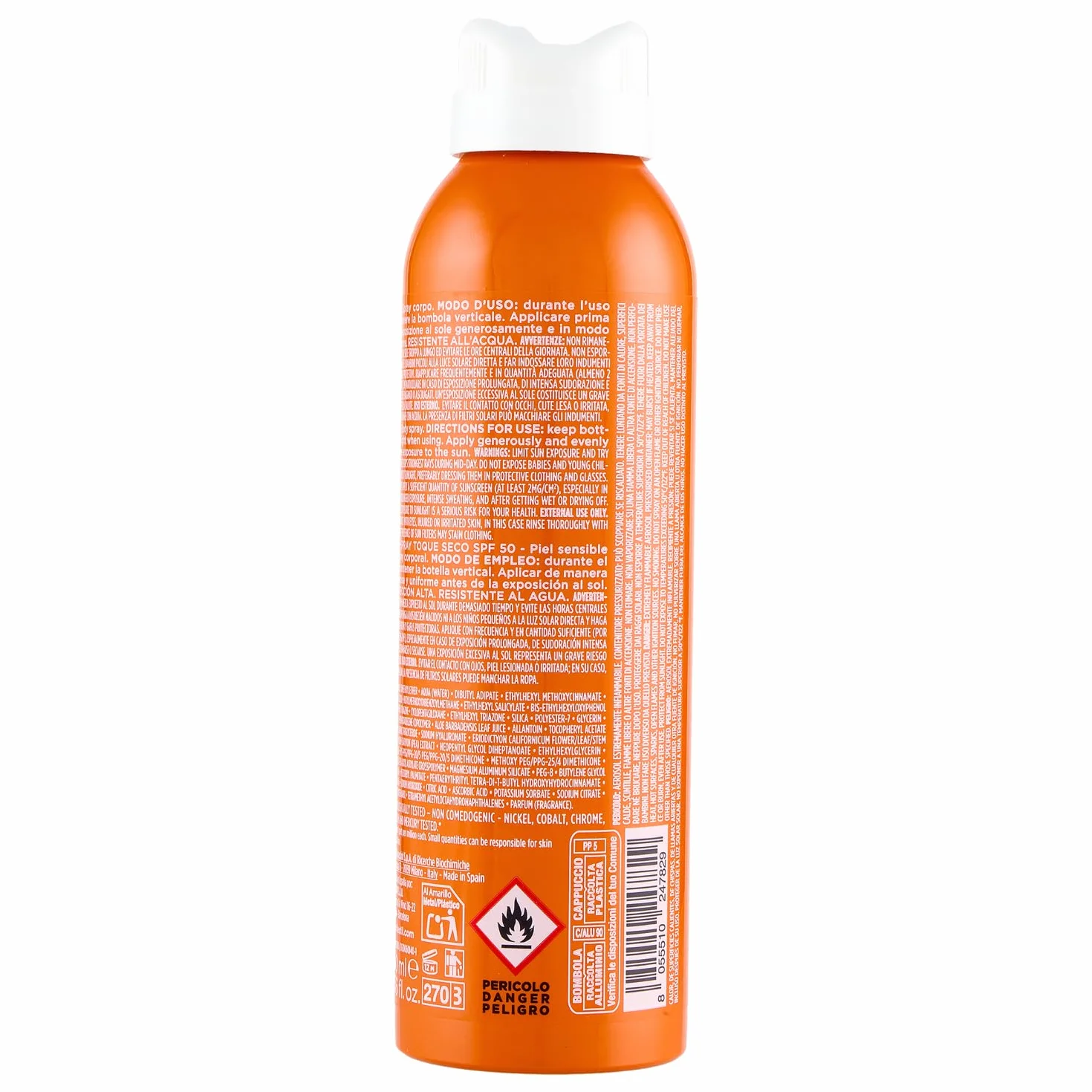 Rilastil Sun System, Dry Touch Spray SPF50+ ad Azione Antiossidante per Pelle Sensibile, resistente all'acqua, 200 ml
