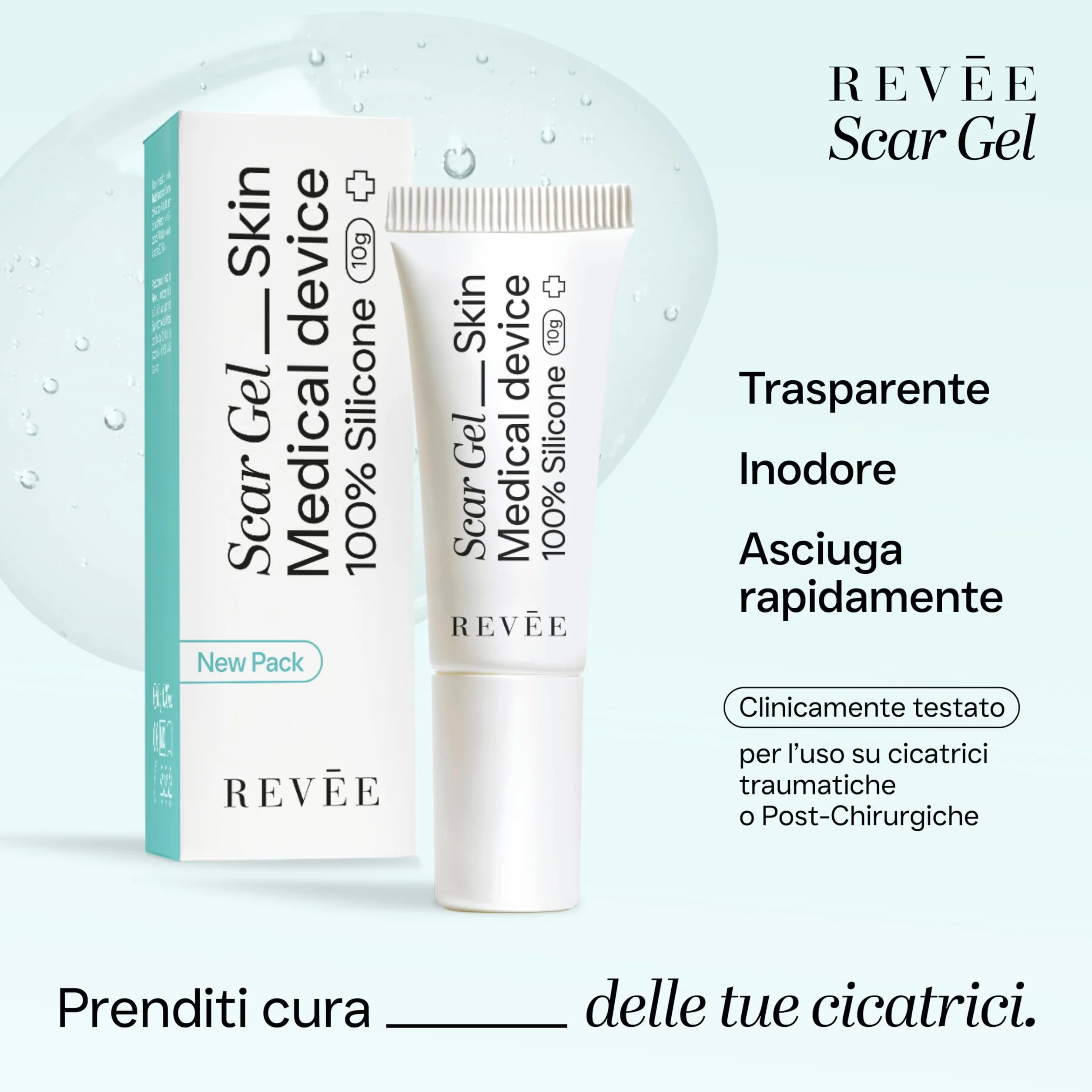 REVÉE Scar Gel 10g Crema Cicatrici Chirurgiche - 100% Silicone, Gel Topico per Cicatrici, Crema Cicatrizzante Ferite