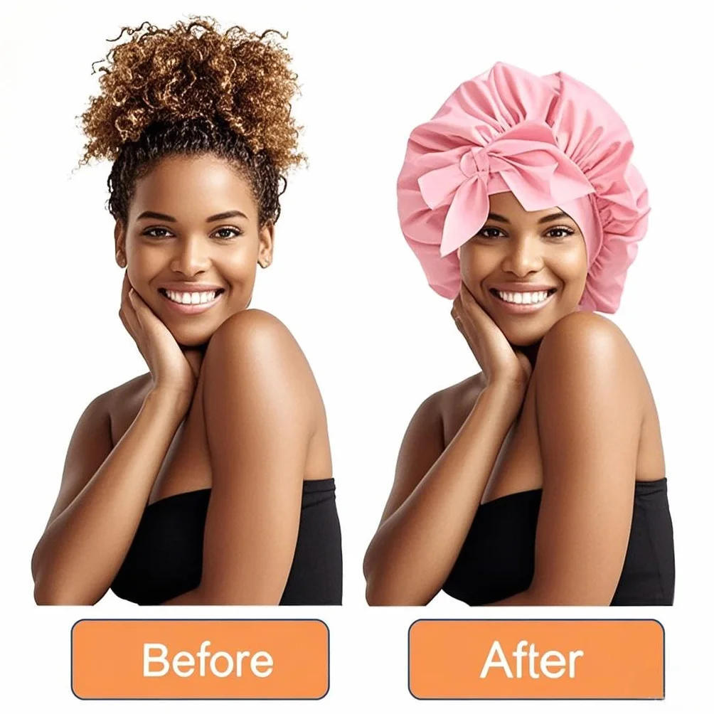 Cuffia Seta Capelli Notte，Silk Bonnet,Con Nastri Regolabili,Berretto Da note Raso Elastico Per Dormire Cappello Da Notte Per Donna Berretto Da Raso Per Donna Ragazza（Rosa）