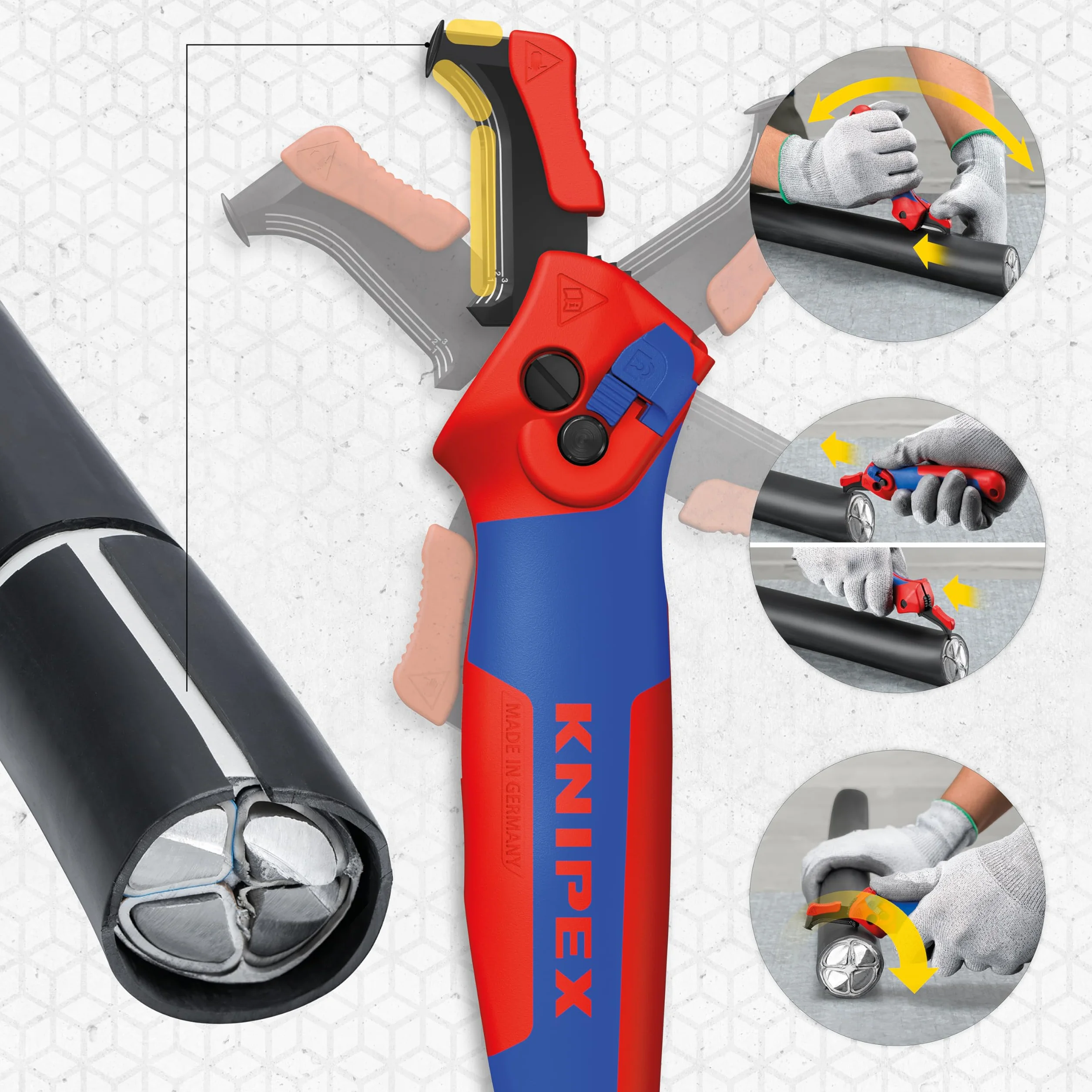KNIPEX Coltello spelacavi 146 mm 16 50 145 SB con guida scorrevole e cricchetto