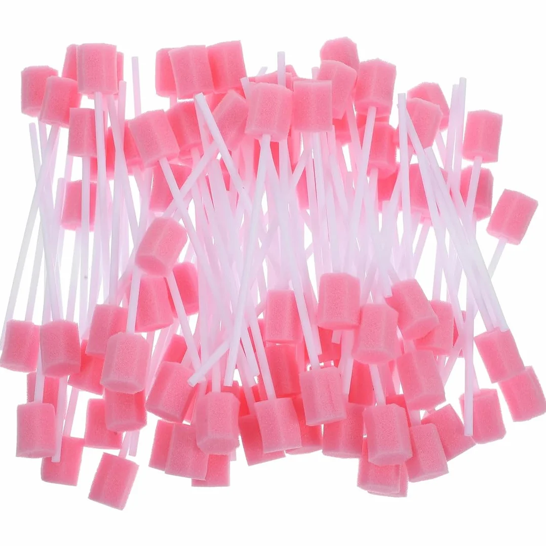 100 tamponi in spugna per l'igiene orale, usa e getta, con bastone, rosa, comodi tamponi dentali per la pulizia dei denti