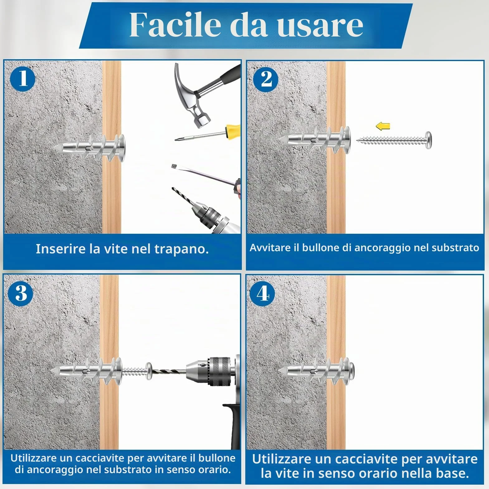 Tasselli Per Cartongesso in Metallo con Viti, 50 Pezzi per Fissaggio su Cemento, Mattoni, Pietra