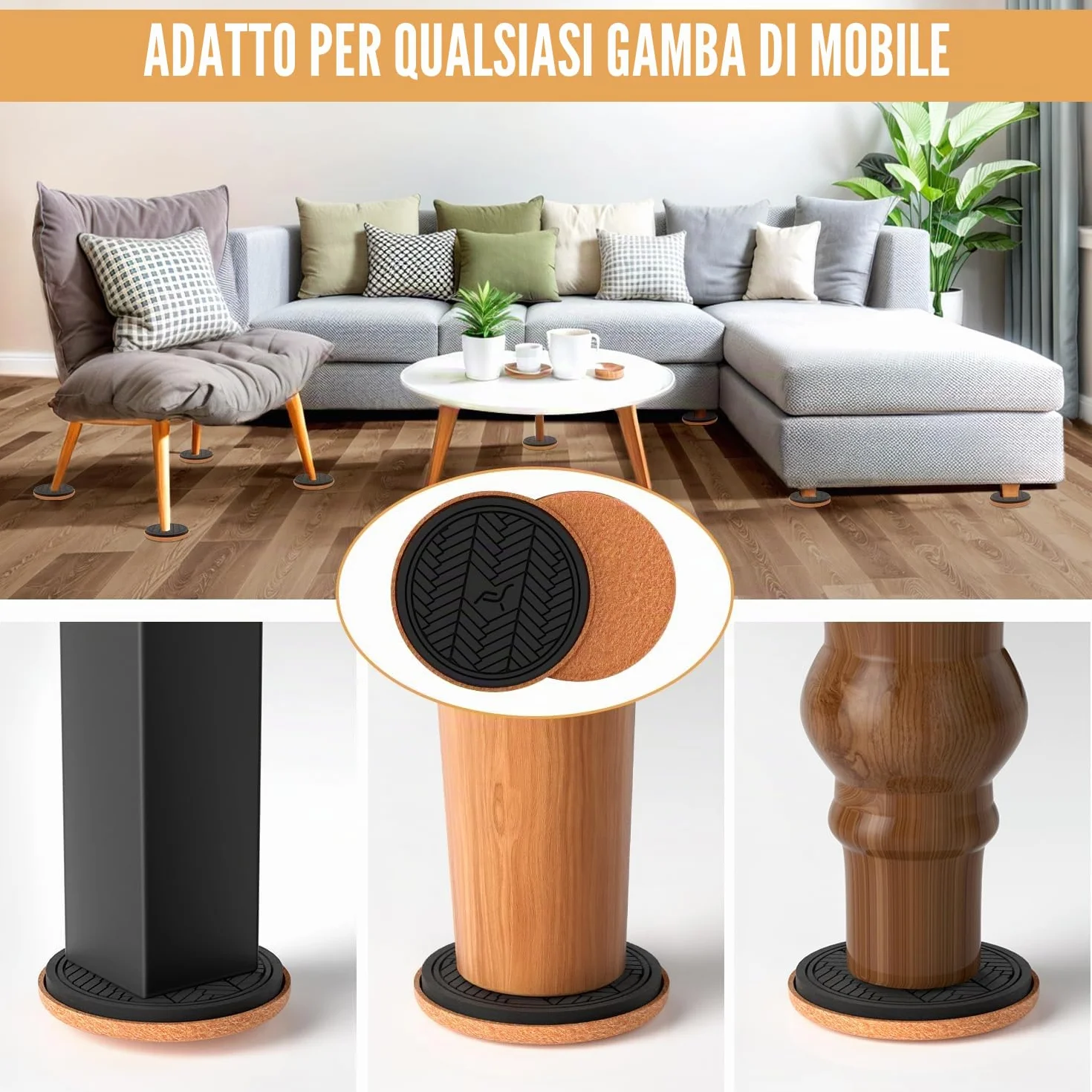 Feltrini per Mobili Pesanti Parquet 8 Pezzi 9 cm Marrone Rotondi