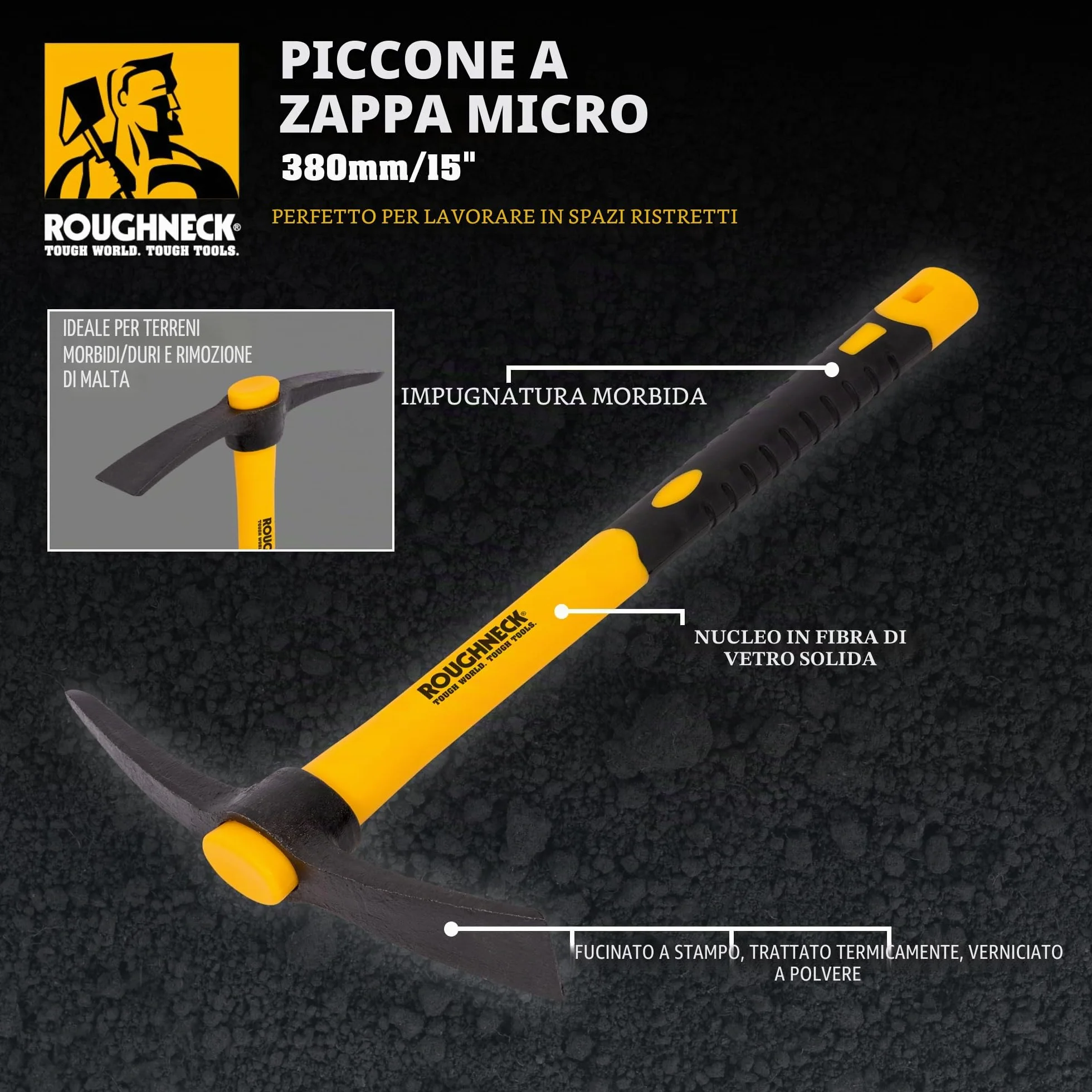 Roughneck 64011 Piccone compatto testa acciaio manico fibra di vetro