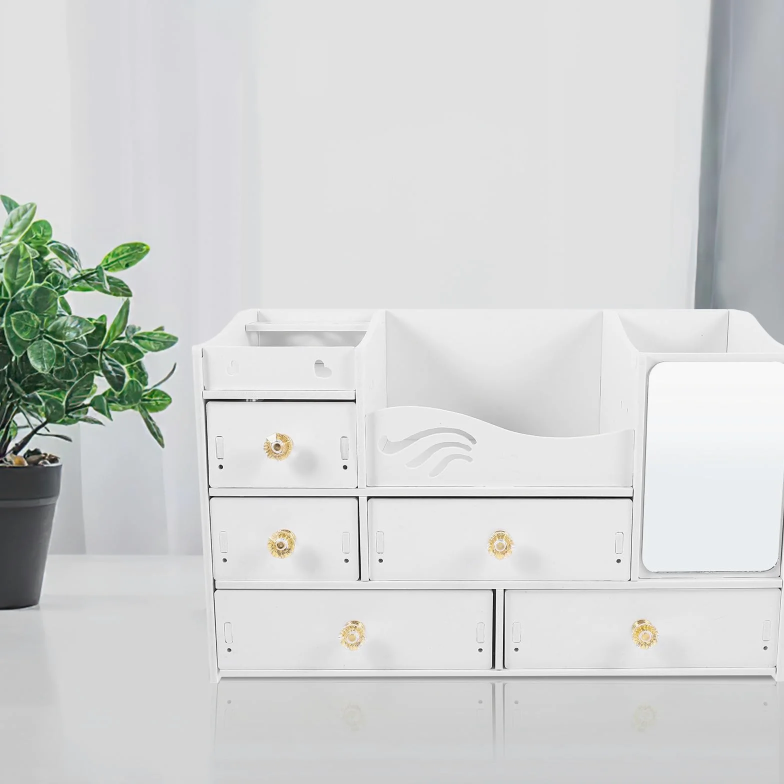 Levemolo Organizer Cosmetici con Cassetti, Capienza Ampia, Bianco | Pvc e Pannello Legno-plastica, Ordinamento e Accesso Facile, Struttura Robusta per Desktop