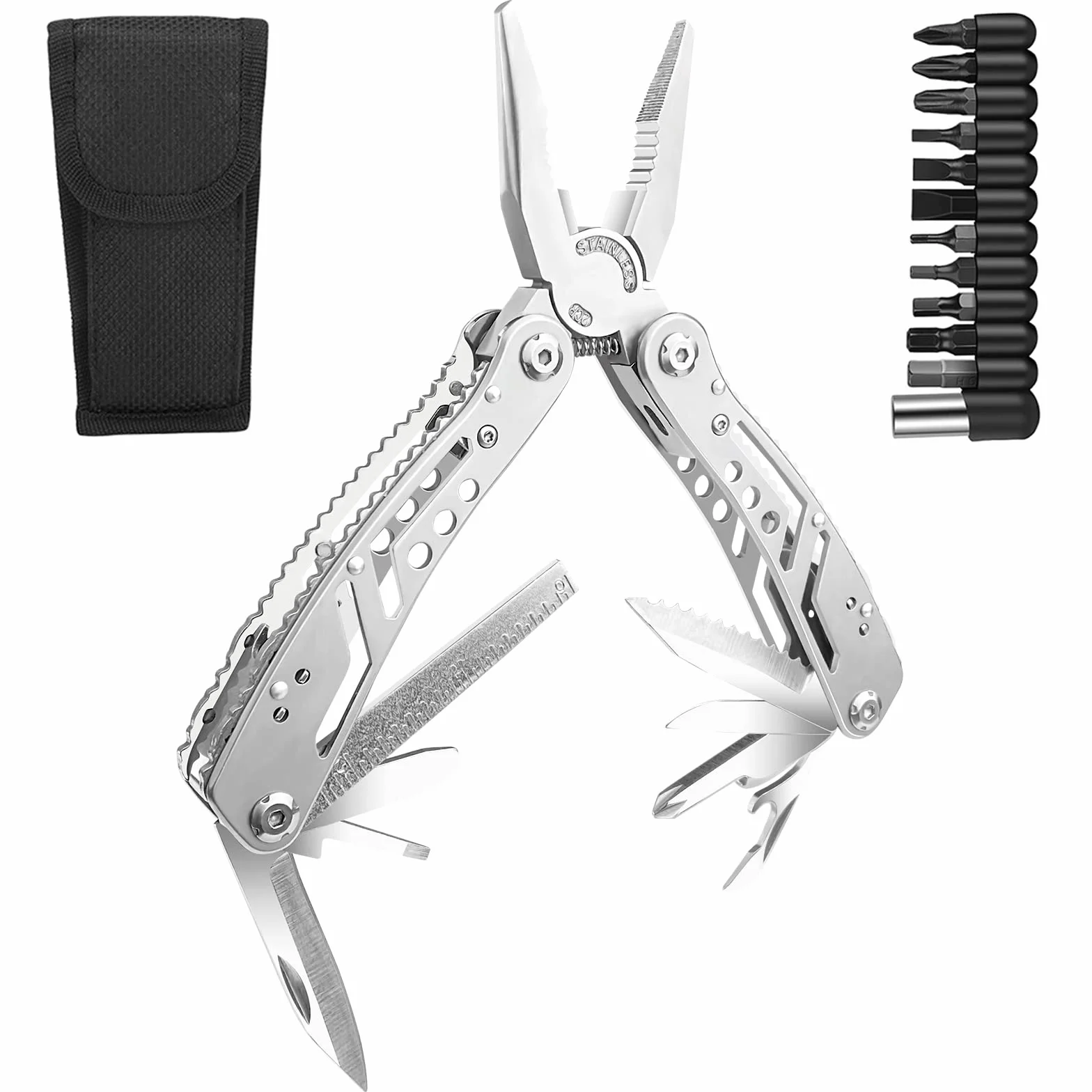 Gvolatee Pinza Multiuso 11 in 1, Pieghevole Multitool Acciaio Inossidabile Cacciavite