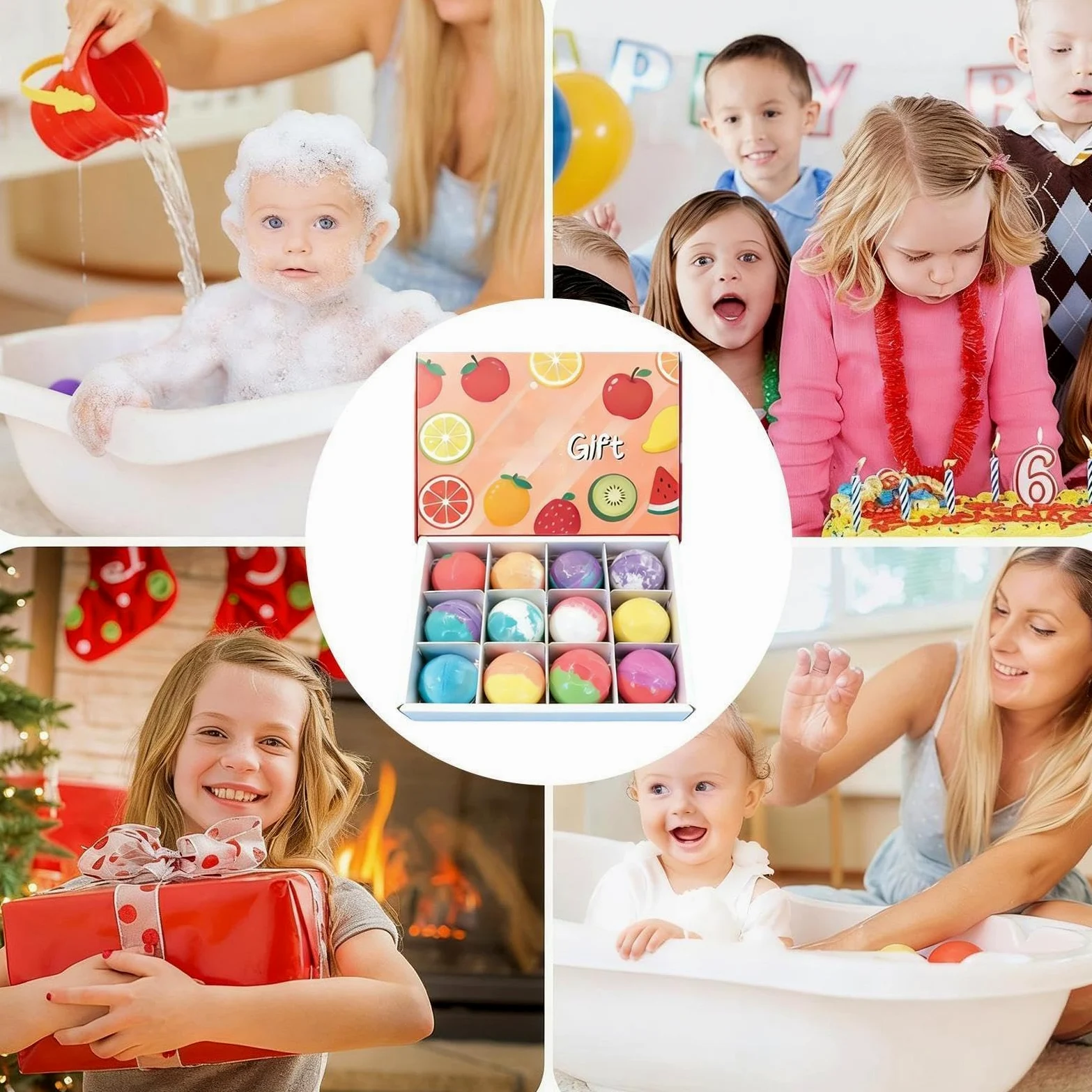 Bombe Da Bagno Effervescenti Per Bambini Confezione da 12 Pezzi Detergente | Design Fruttato SPA Bombe Profumate per la Cura di Sé, SPA, Casa, Viaggi, Bagno, Hotel