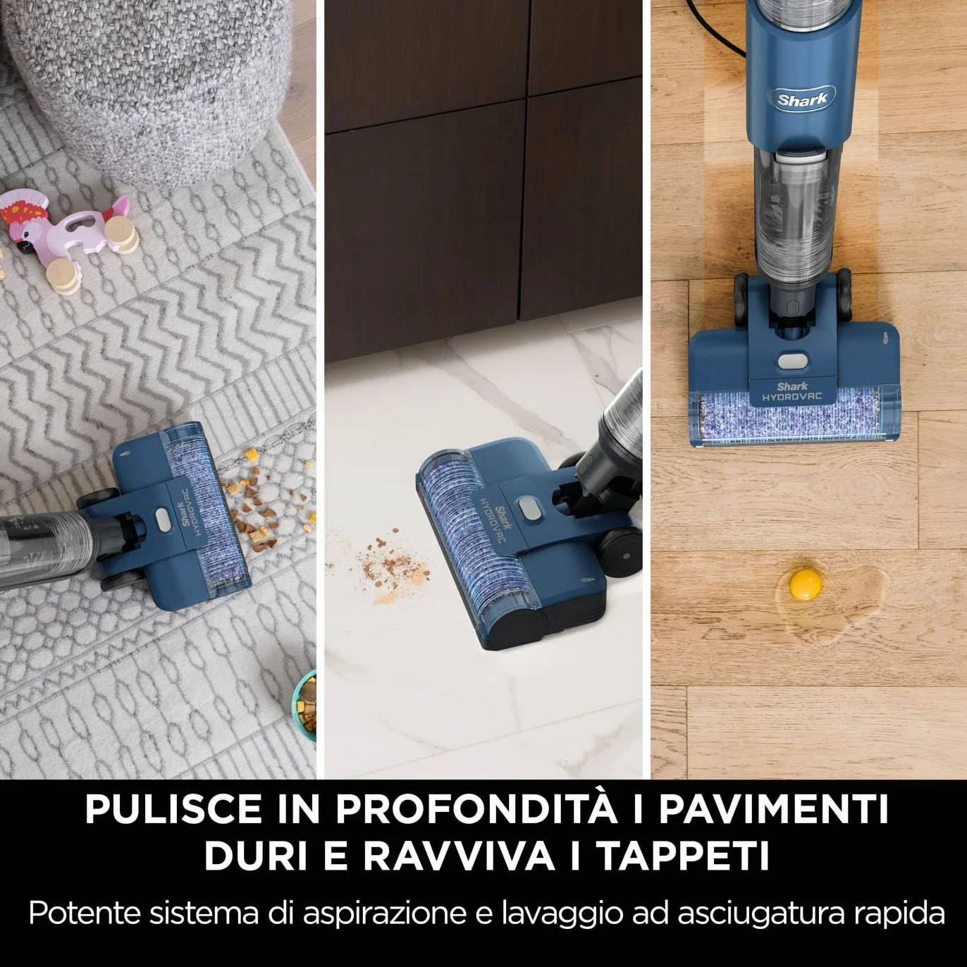 Shark WD100EU HydroVac Aspirapolvere Lavapavimenti Wet & Dry Autopulente Blu Navy