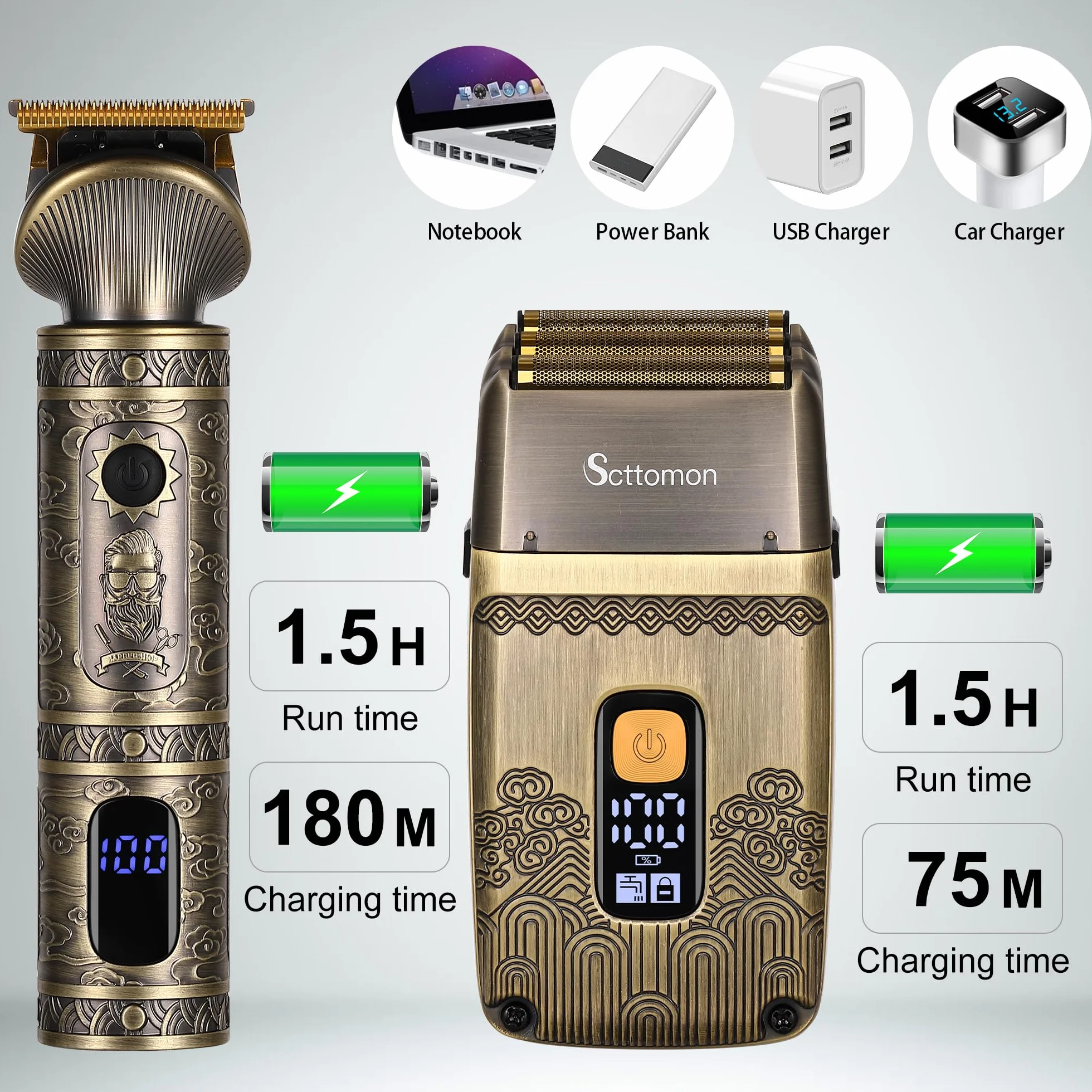 Scttomon T-Blade Trimmer Capelli & Rasoi Elettrici per Gli Uomini Foil Shaver Beard Trimmer Kit di Cura Degli Uomini con Triple Lame Cordless