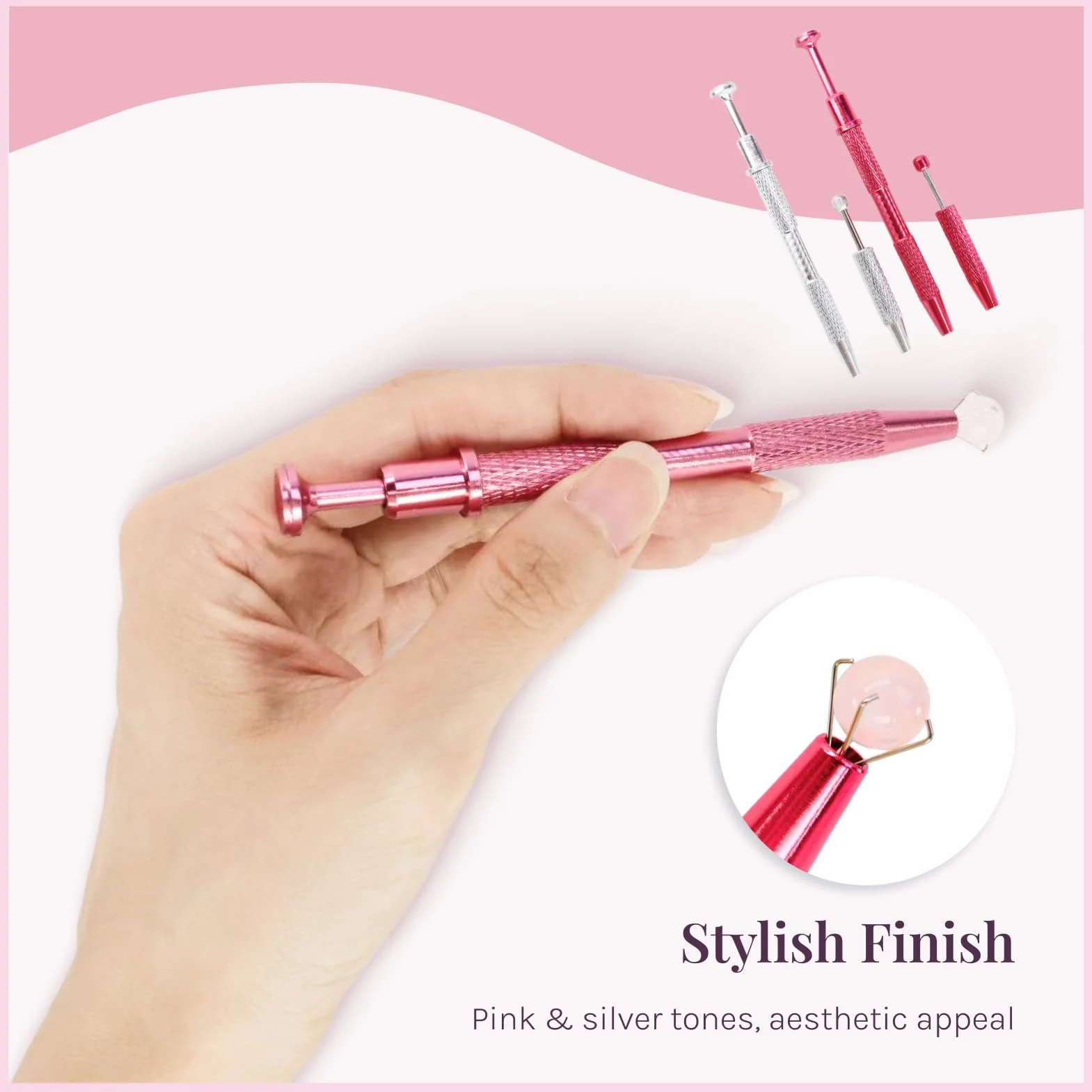 Pinze per Sfera Piercing, Strumento Gioielliere, Versioni Lunga e Corta, Rosa e Argento, 4 Pezzi