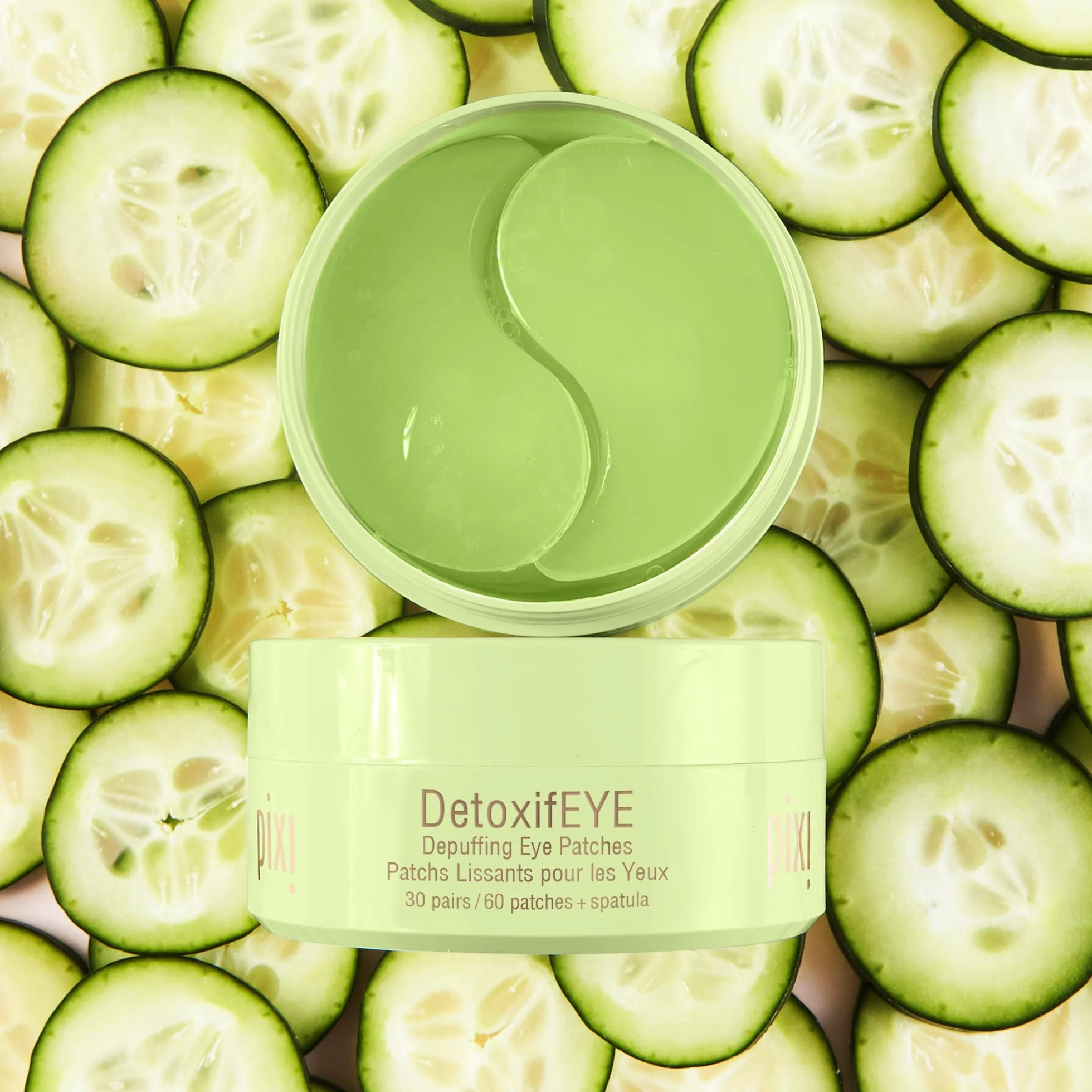 Pixi Detoxifeye Depuffing Hydrogel Under Eye Patches, Acido Ialuronico, Gold Caffeine Eye Patches per la zona sotto gli occhi, Idrata la zona degli occhi, 30 paia, 60 cerotti