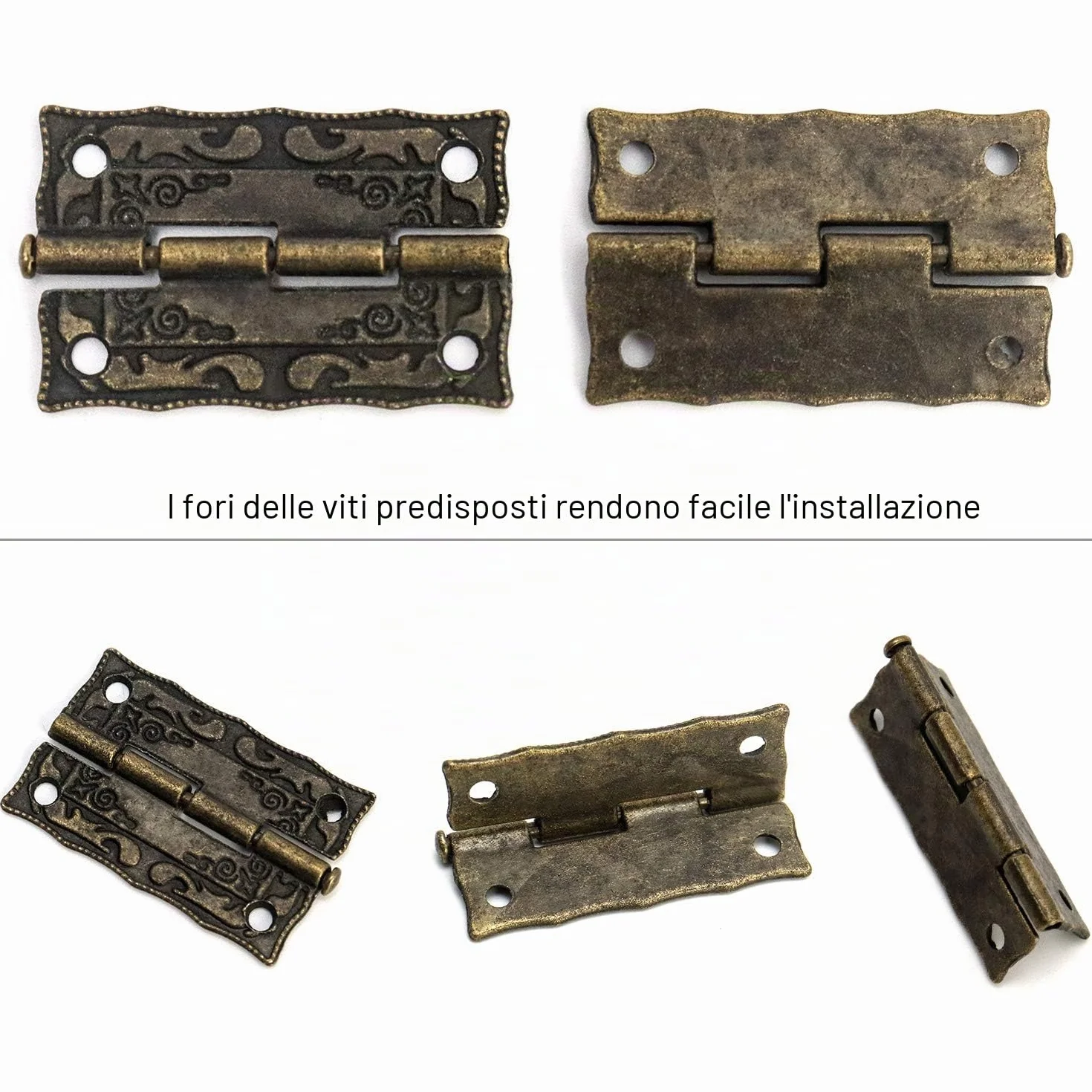 QWORK Serratura antica a gancio Hasp Set di 2 con cerniere e viti per contenitore in legno