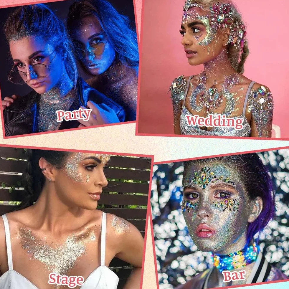 Glitter Corpo Gel, 6 Pezzi Gel Sequins Shimmer, Chunky Glitter Gel Glitter per Corpo, Viso, Capelli, Unghie, Chunky Glitter Decorazione per Musica, Festival, in Maschera(B）